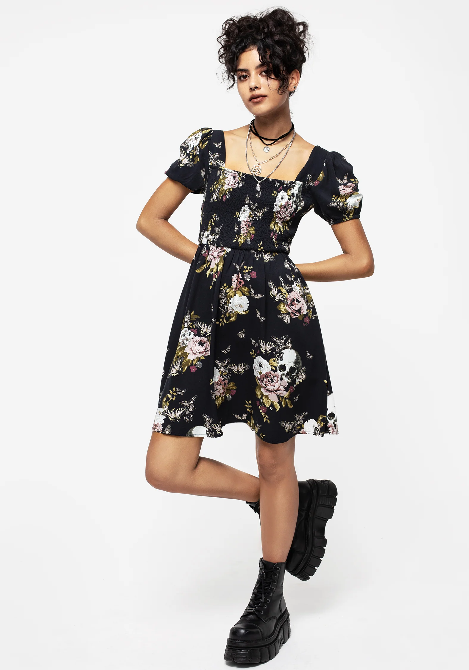Revival Floral Puff Sleeve Shirred Mini Dress - Image 4