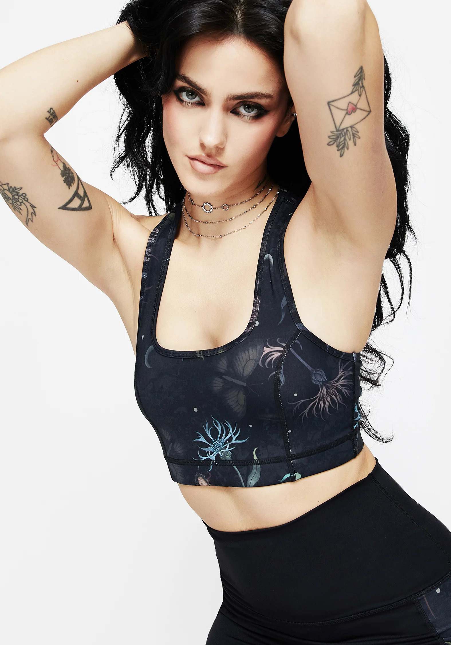 Rosanella Floral Fairy Print Racerback Athleisure Sports Bra - Image 7