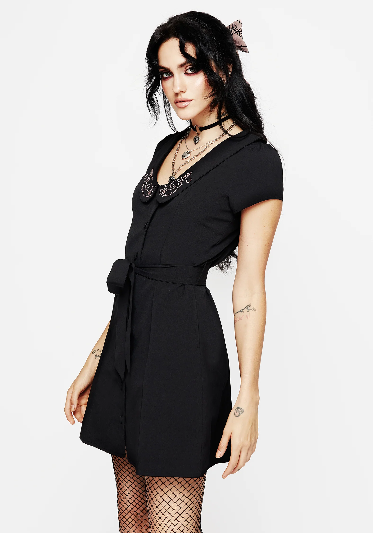 Rosethorn Embroidered Collar Mini Shirt Dress - Image 5