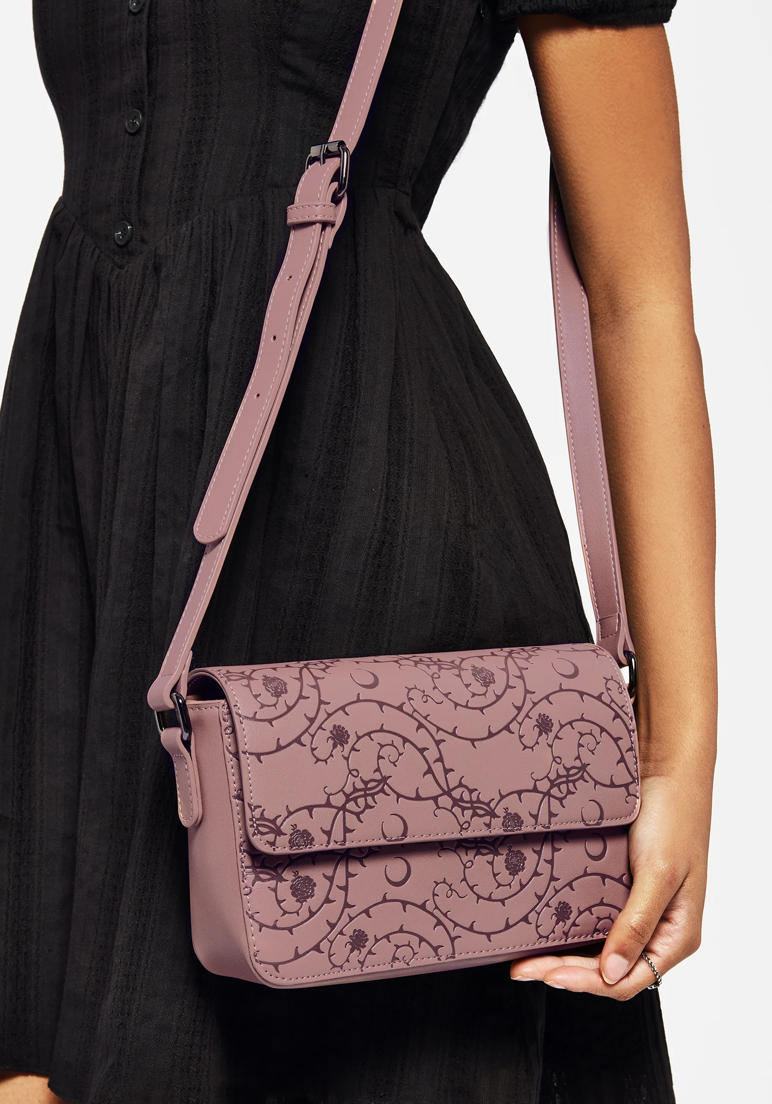 Rosethorn Floral Debossed Crossbody Bag - Image 8