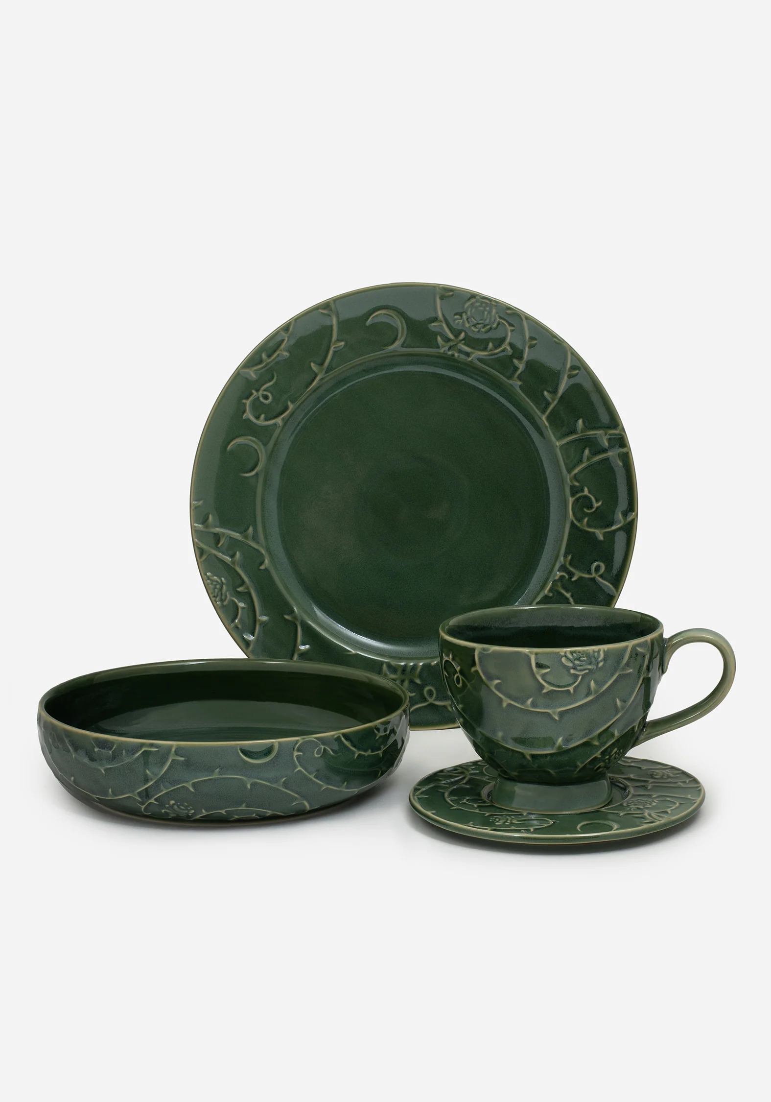 Rosethorn Floral Embossed Pasta Bowl (4 Piece Set) - Image 5
