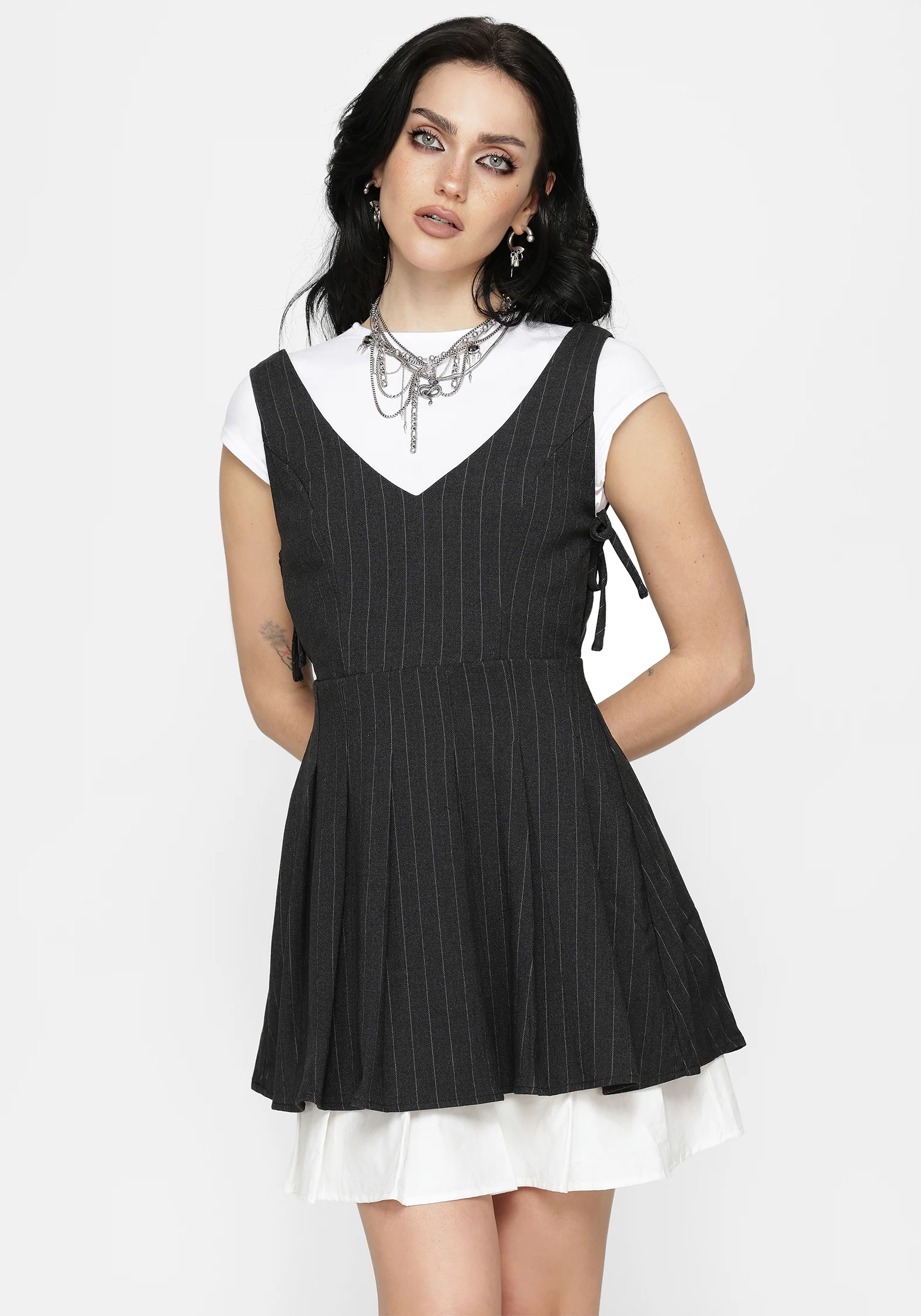 Sabrina Striped Pleated Tie Side Pinafore Dress - Image 5