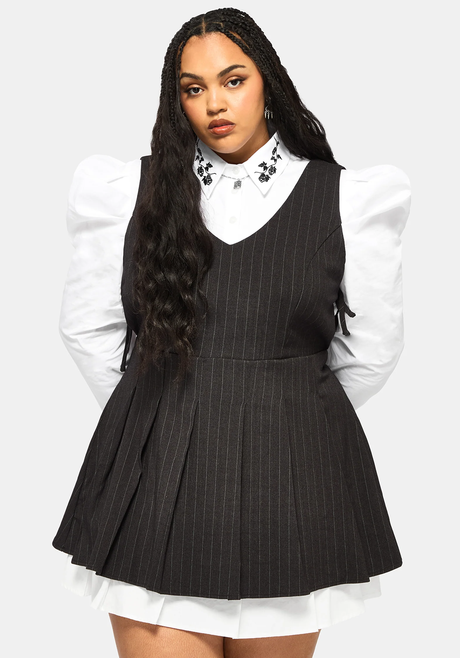 Sabrina Striped Pleated Tie Side Pinafore Dress - Image 8