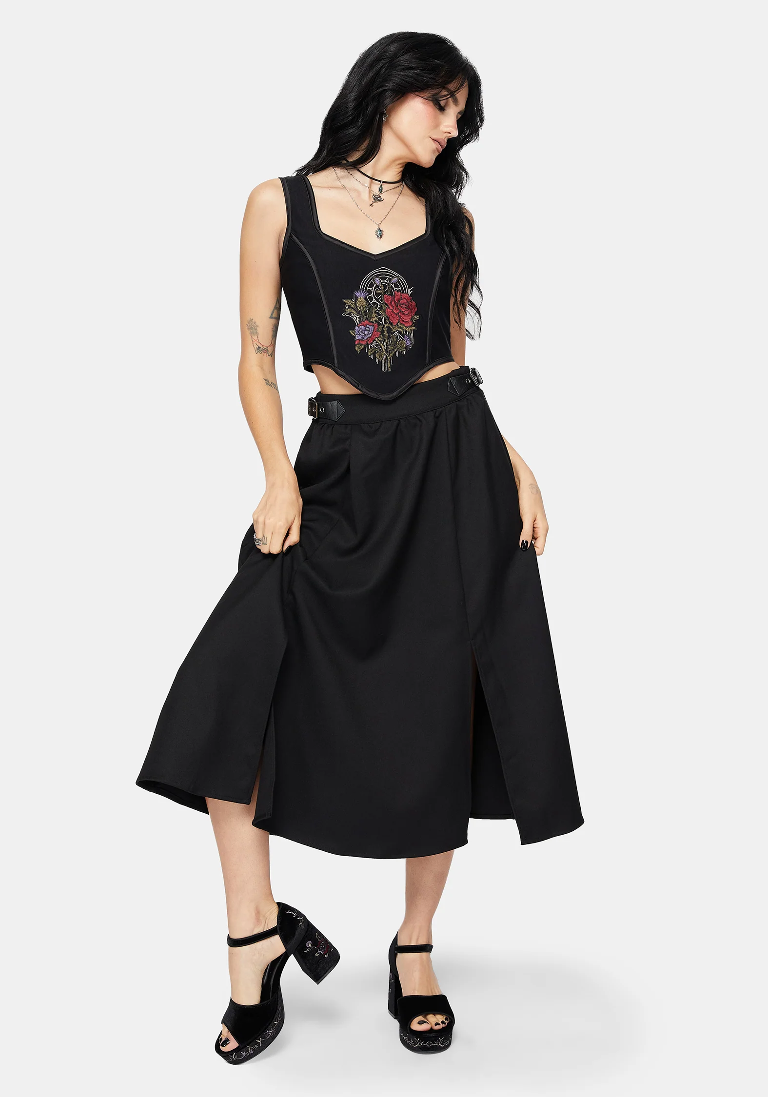 Selene Velvet Embroidered Platform Heels - Image 9