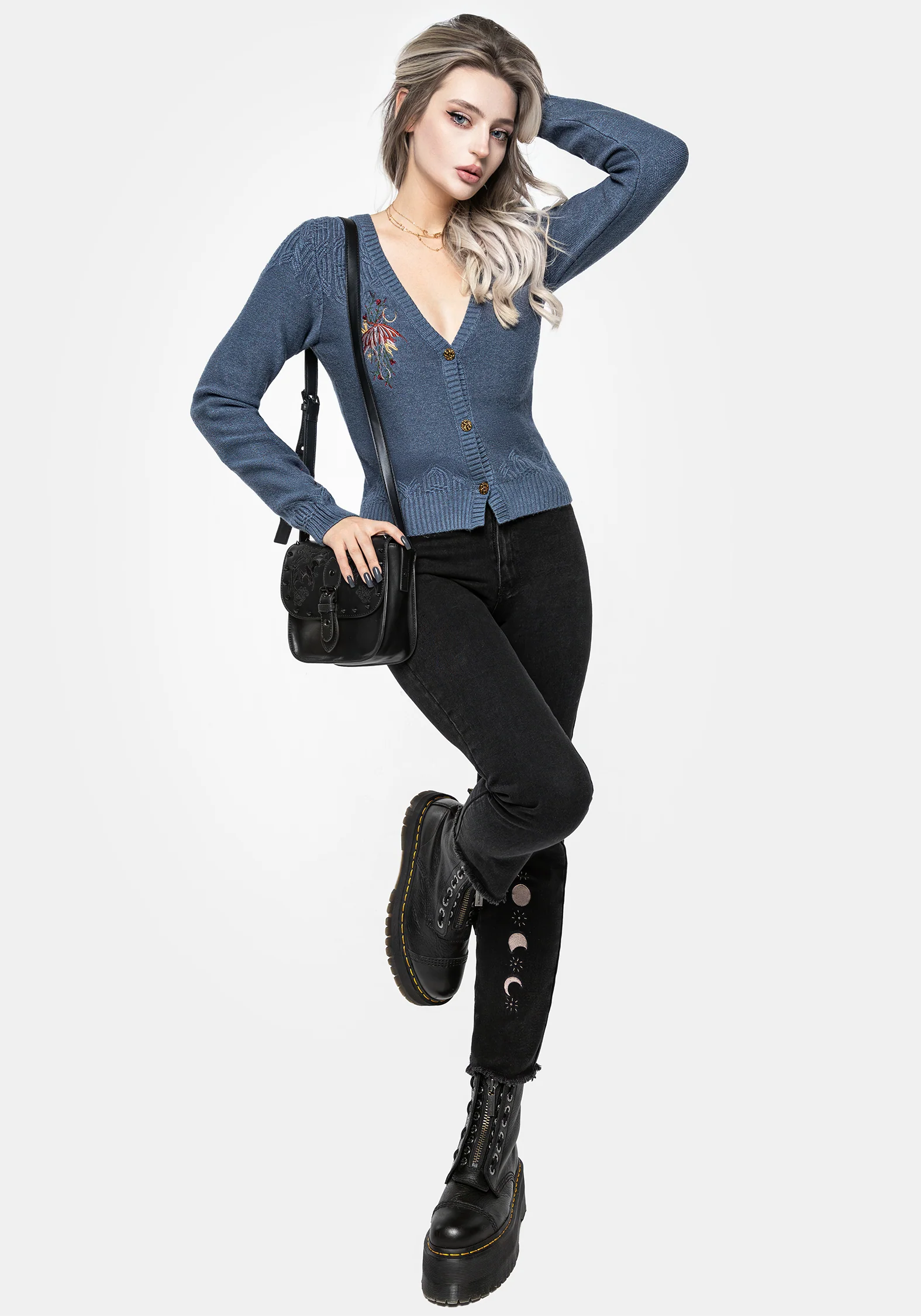 Selenia Moth Embroidered Cable Twist Knit Cardigan - Image 4