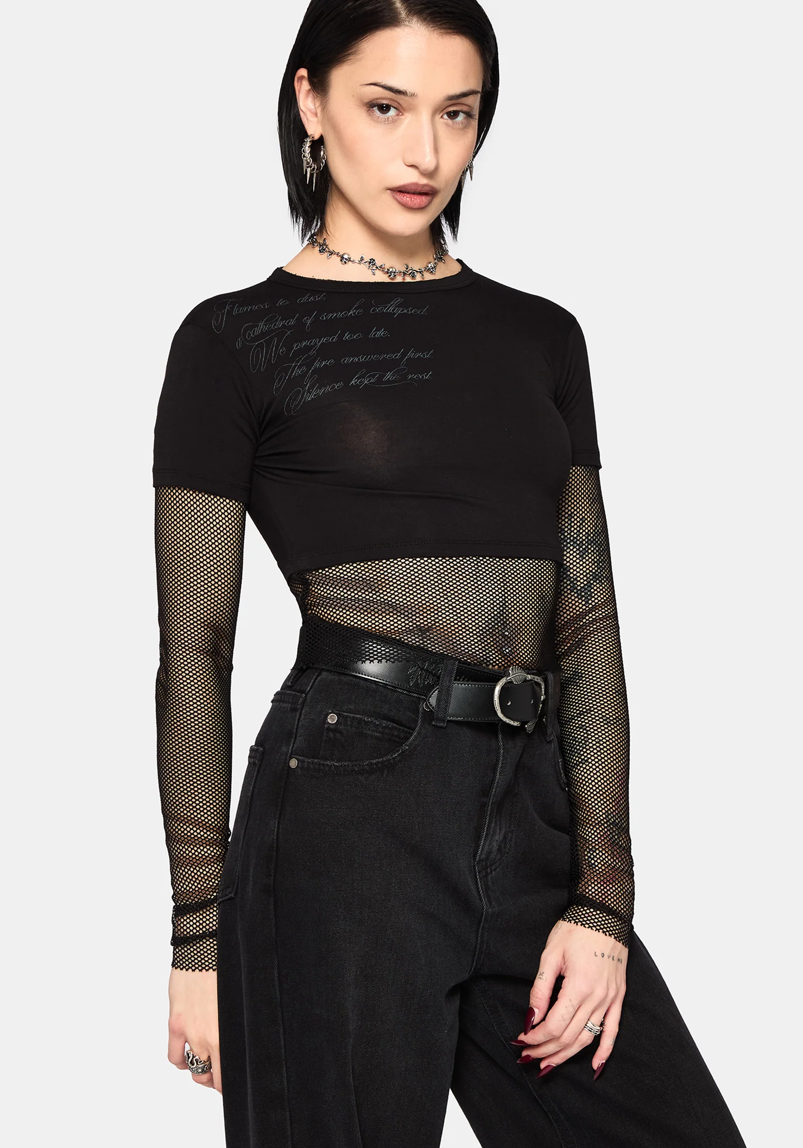 Shae Fishnet Long Sleeve Top