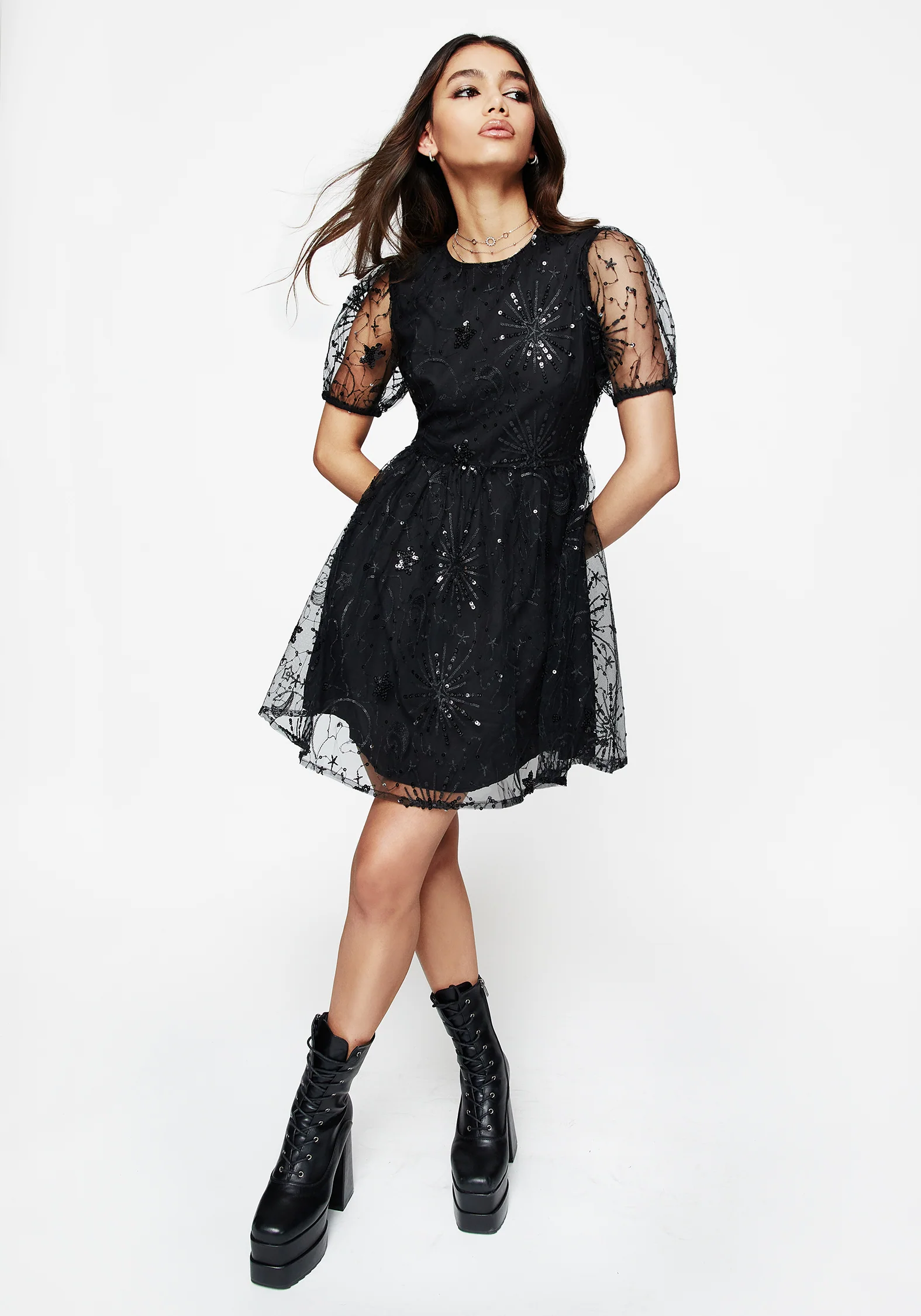 Sirius Sequined Puff Sleeve Mini Dress - Image 4