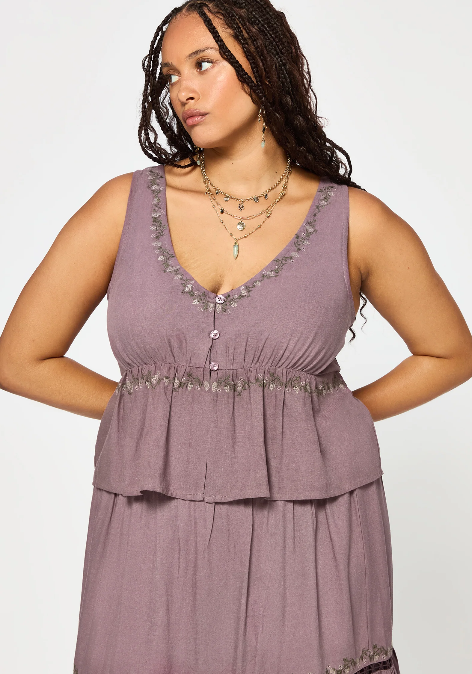 Solis Skull Embroidered Linen Babydoll Cami - Image 6