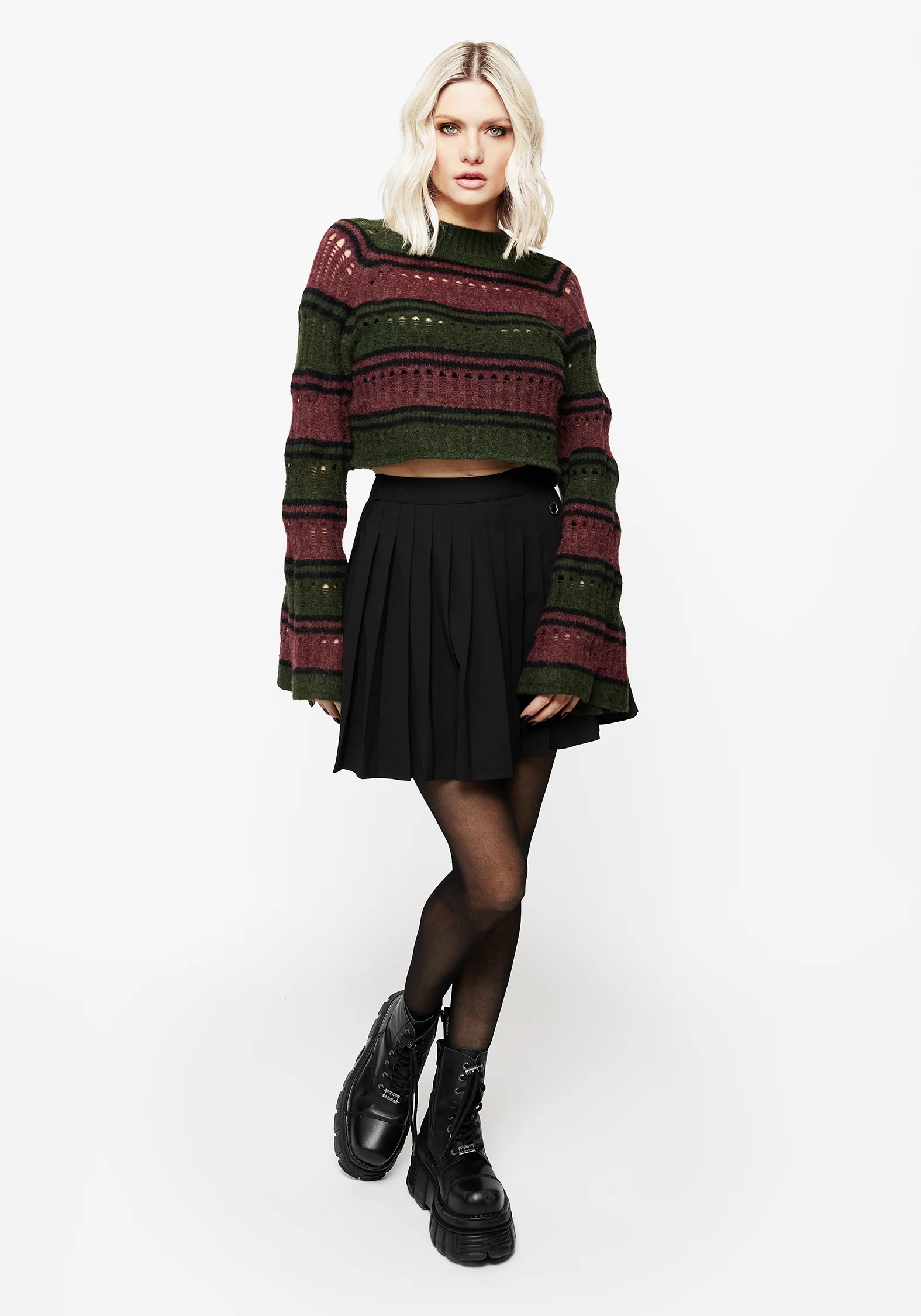 Splinter Stripe Knit Flare Sleeve Crop Jumper - Image 4