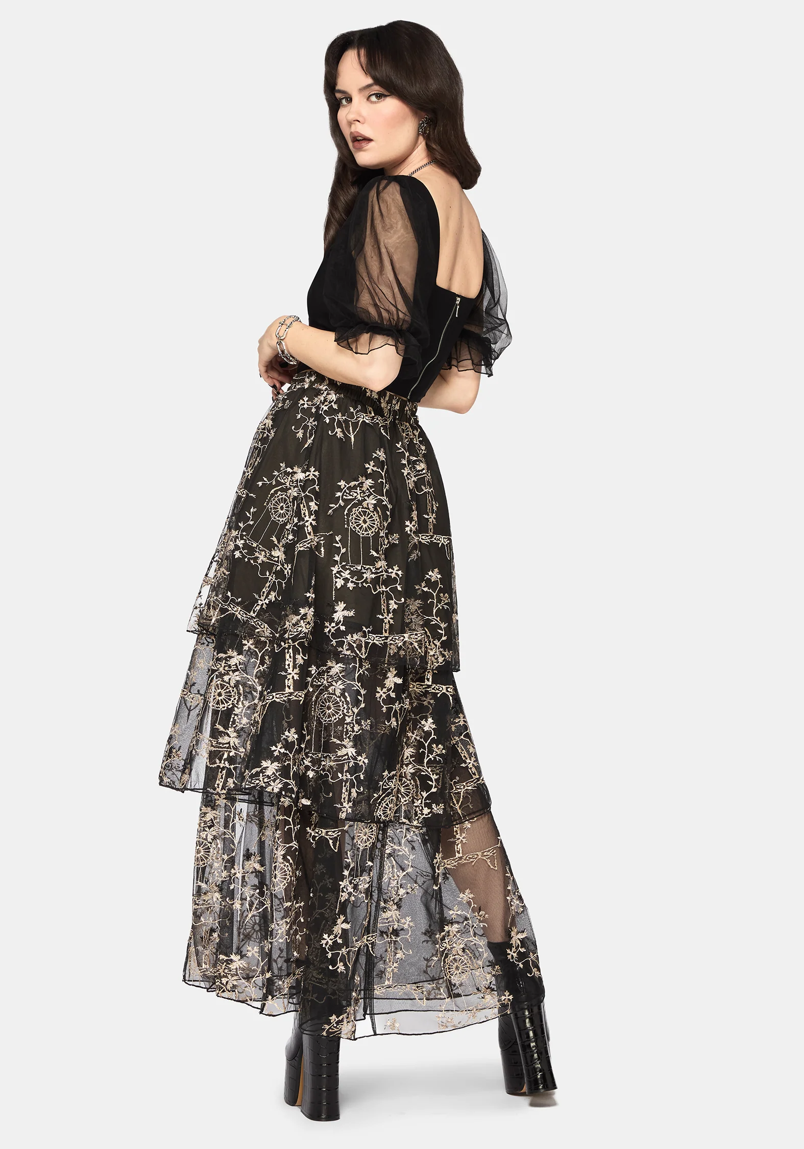 Stellar Vine Split Tiered Tulle Skirt - Image 3
