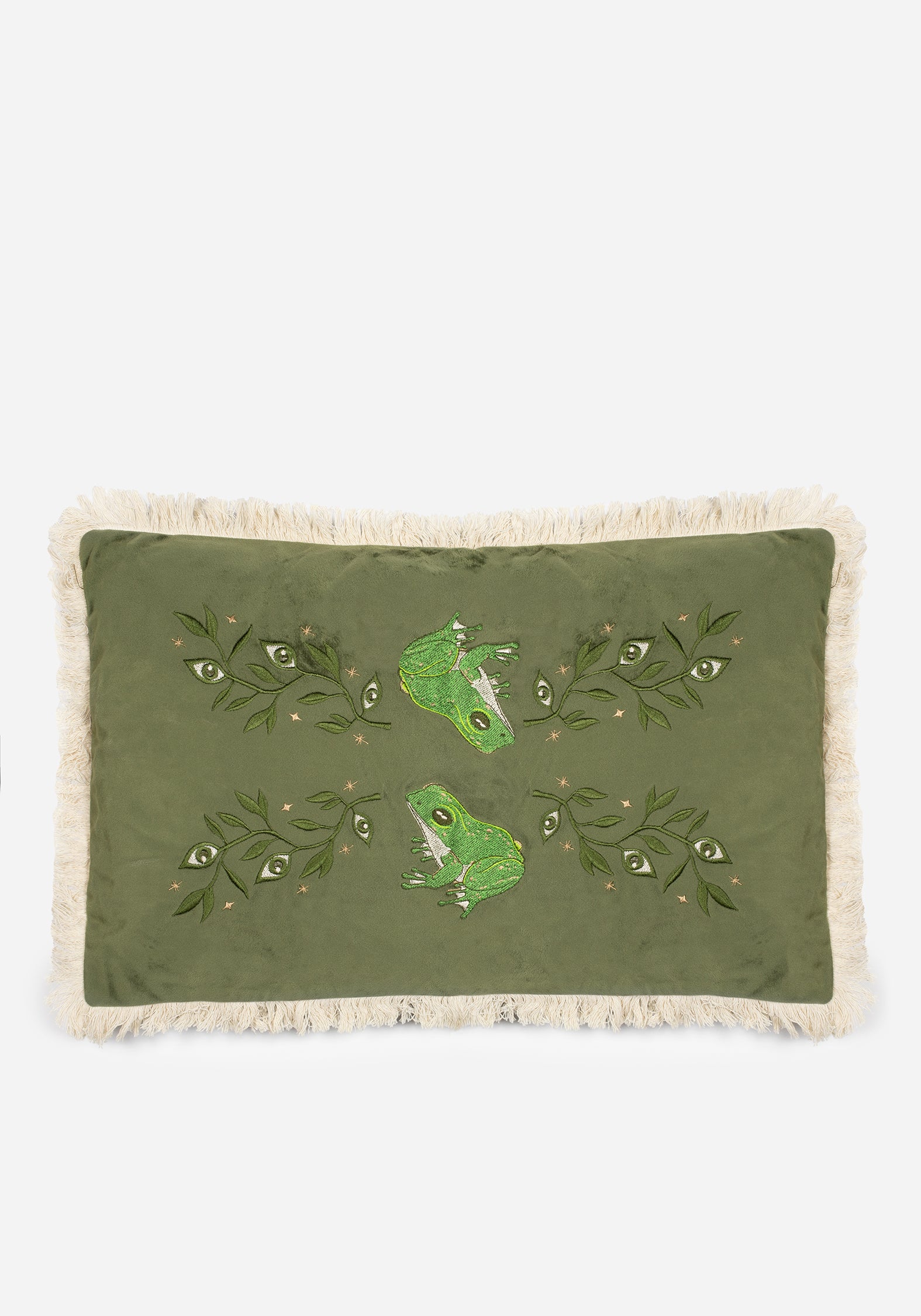 Swamplife Embroidered Velour Rectangle Fringe Cushion