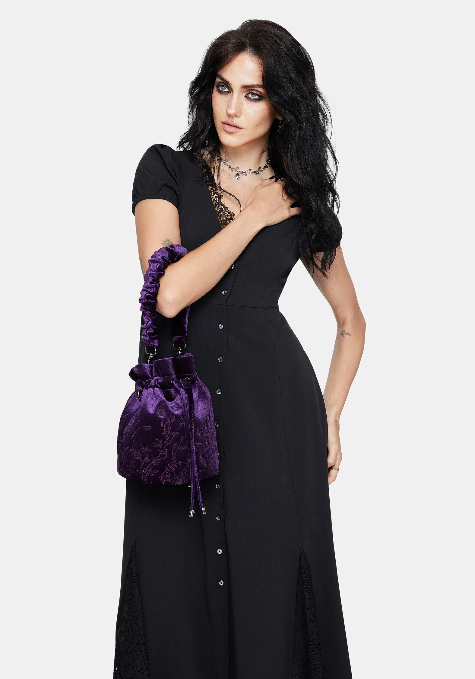 Tamsin Purple Velvet Bucket Bag - Image 6