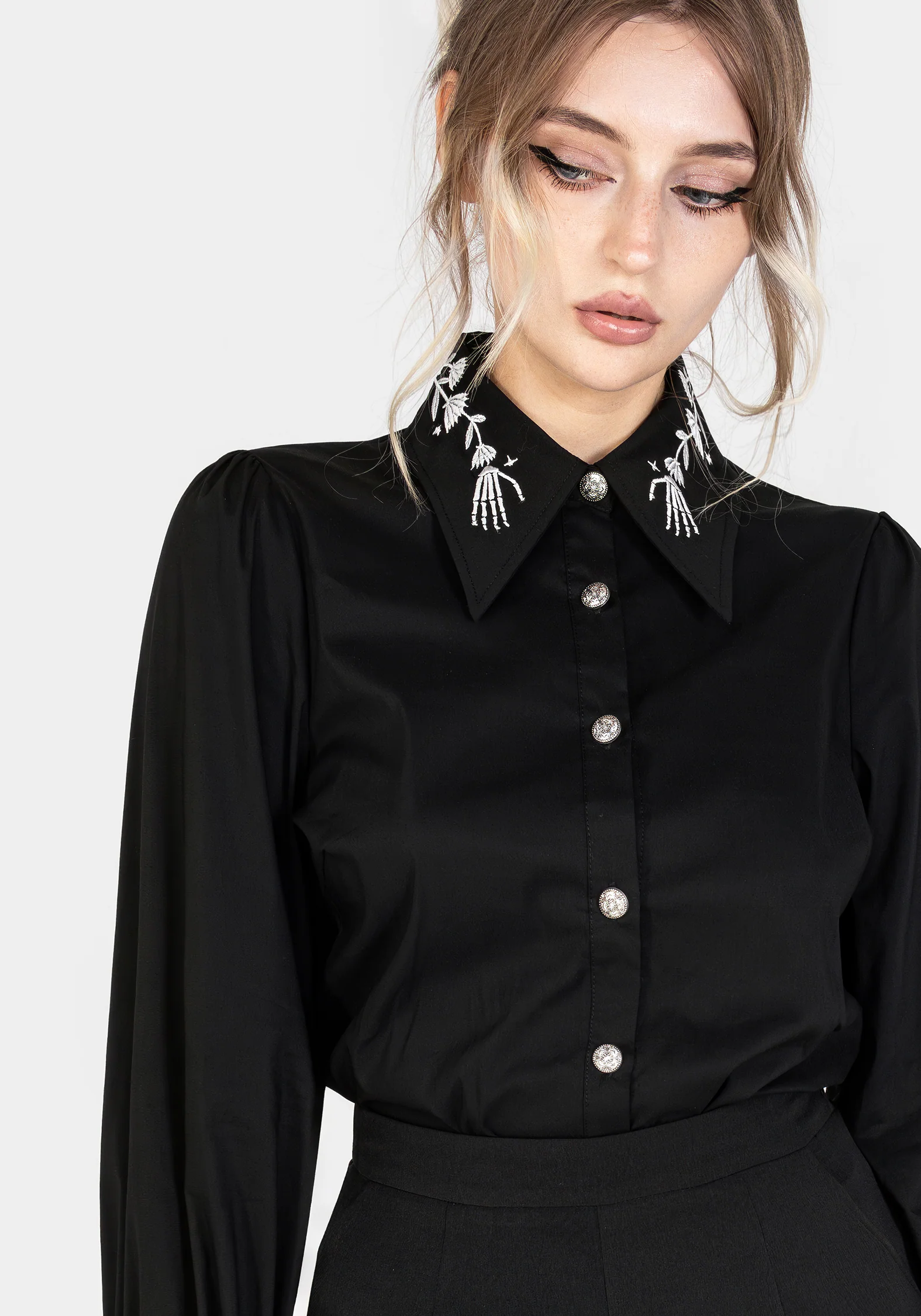 Tempora Embroidered Button Up Shirt - Black - Image 8