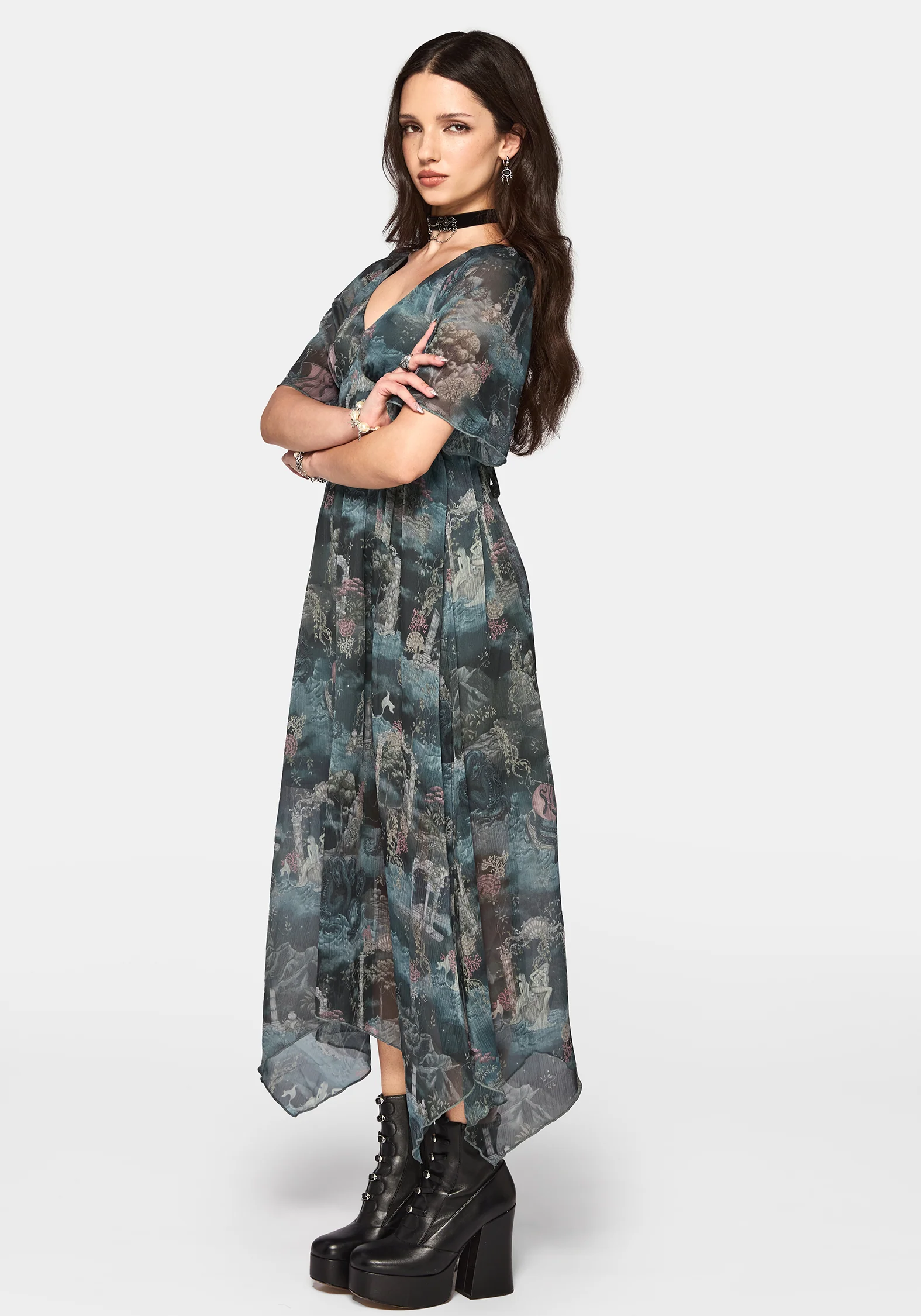 Thalassa Print Lace Up Midaxi Dress - Image 4