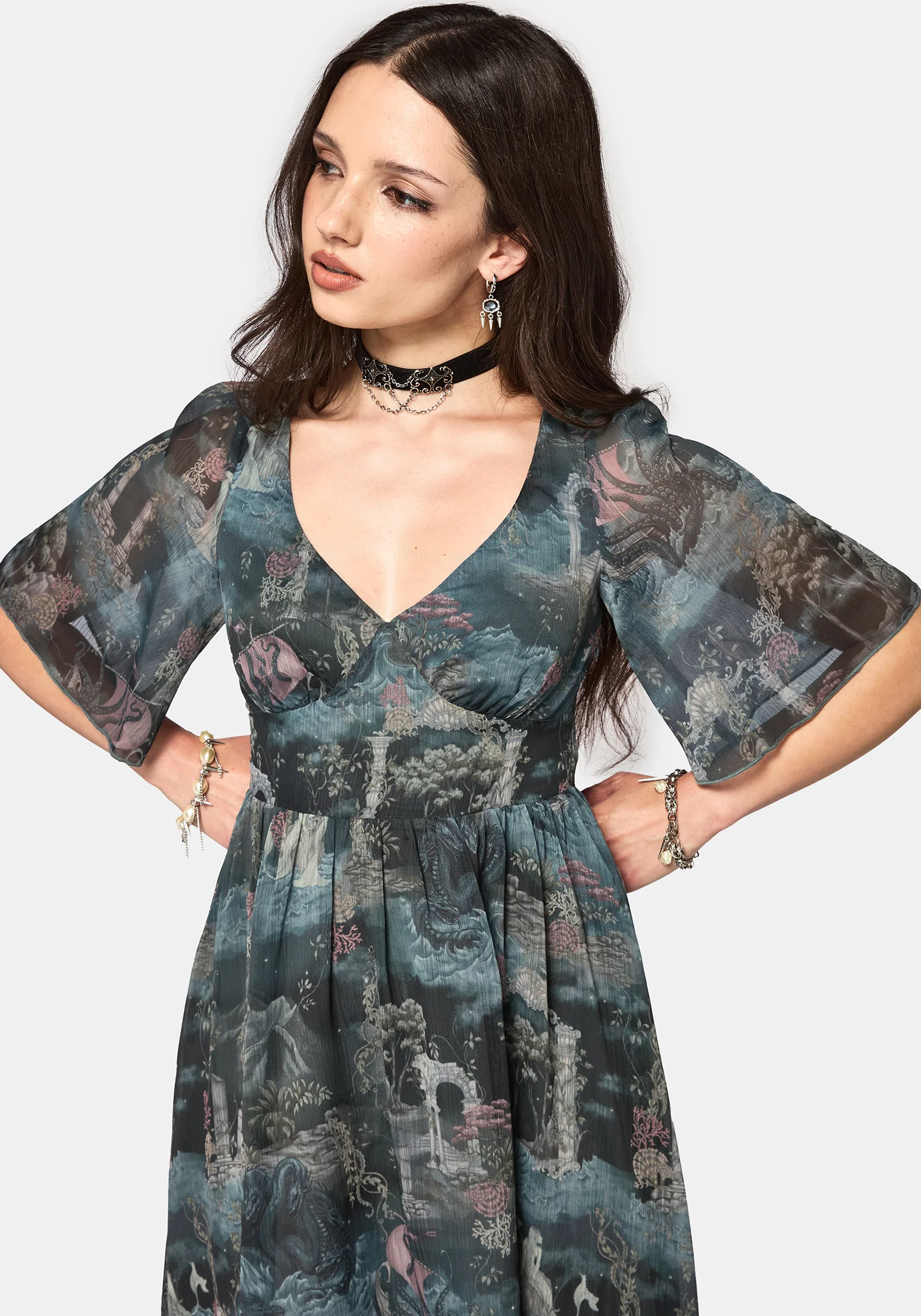 Thalassa Print Lace Up Midaxi Dress - Image 5