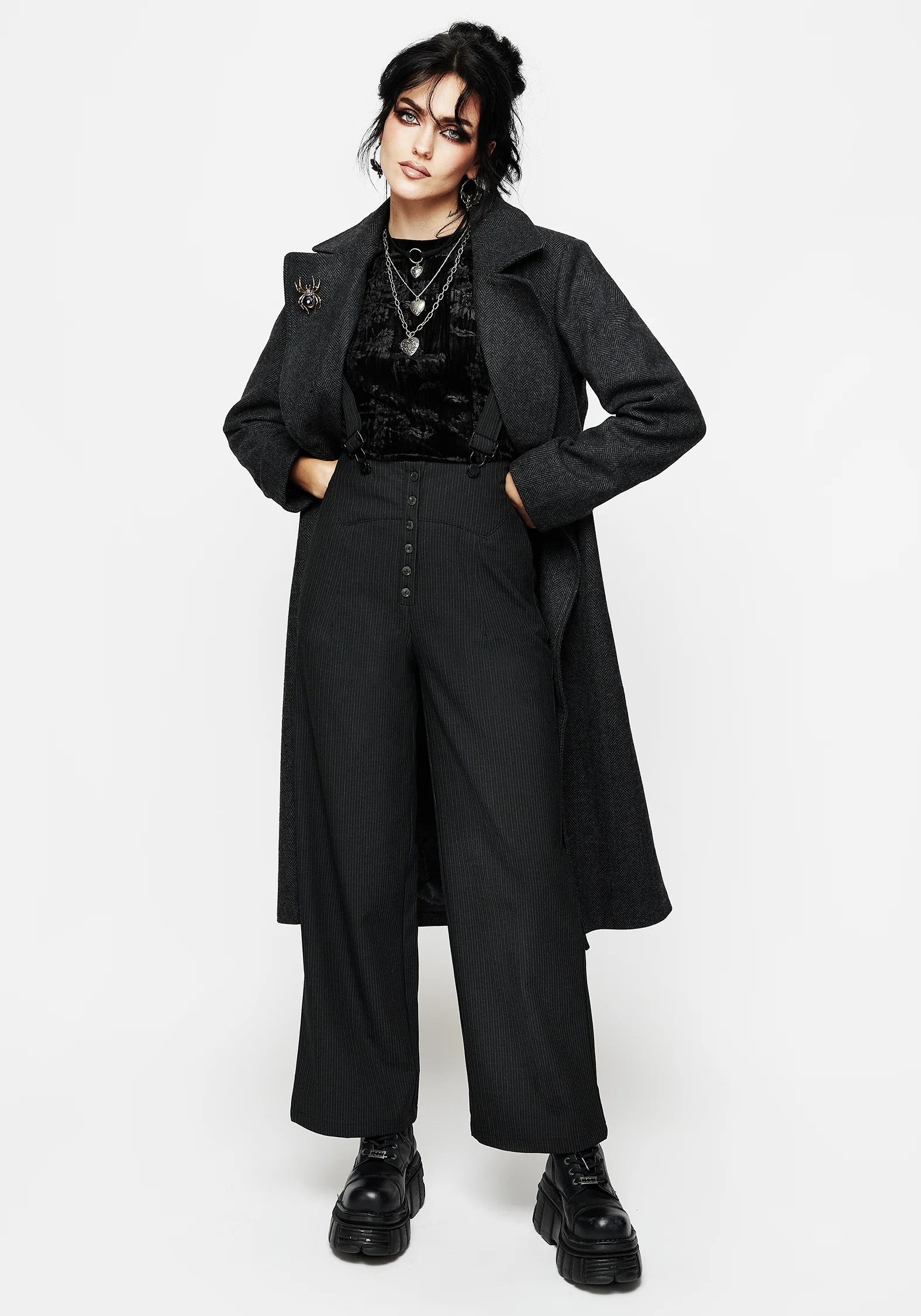 Tilda High Waist Wide Leg Pinstripe Suspender Trousers - Image 5