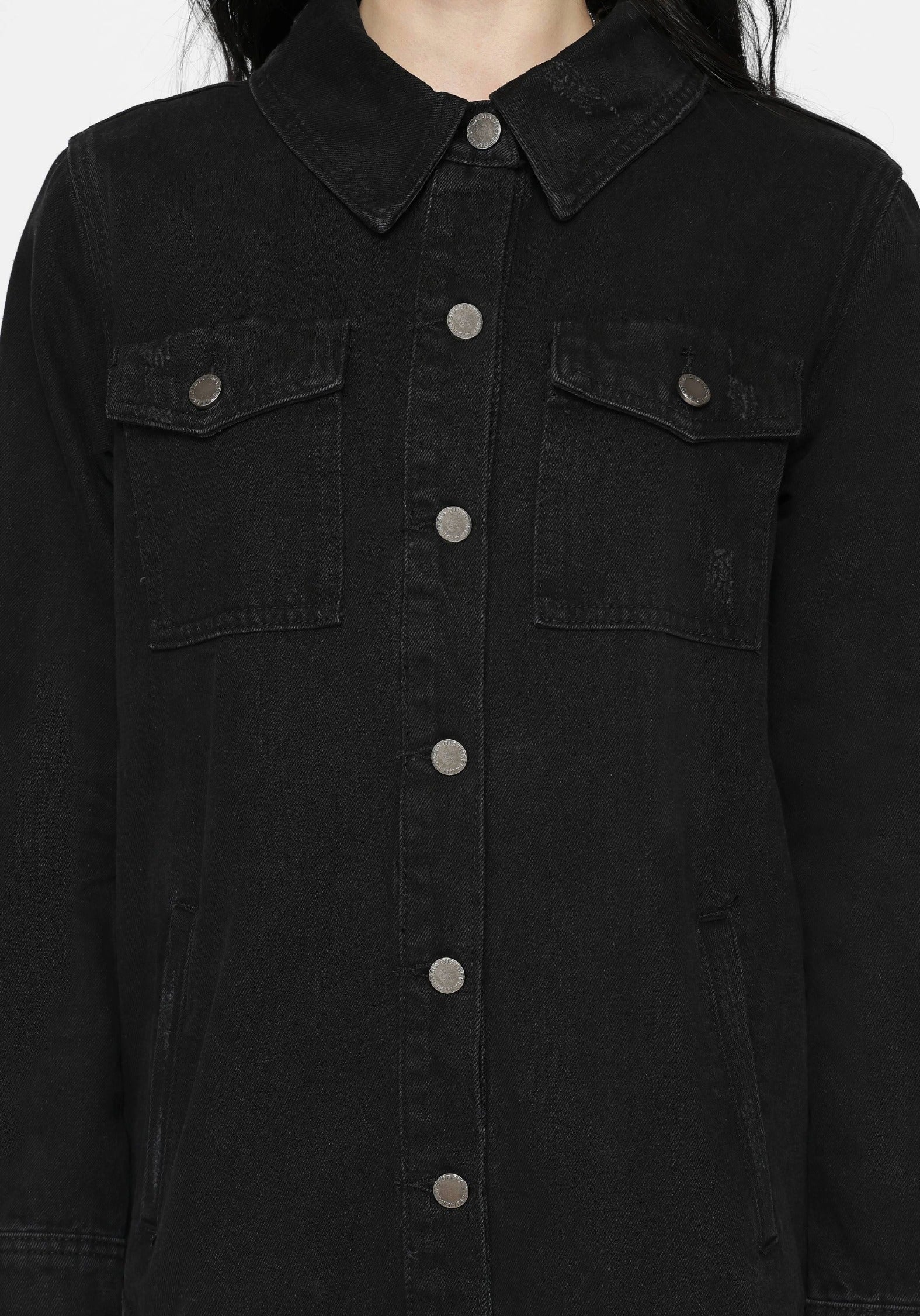 Trellis Hooded Pocket Denim Shacket - Image 5