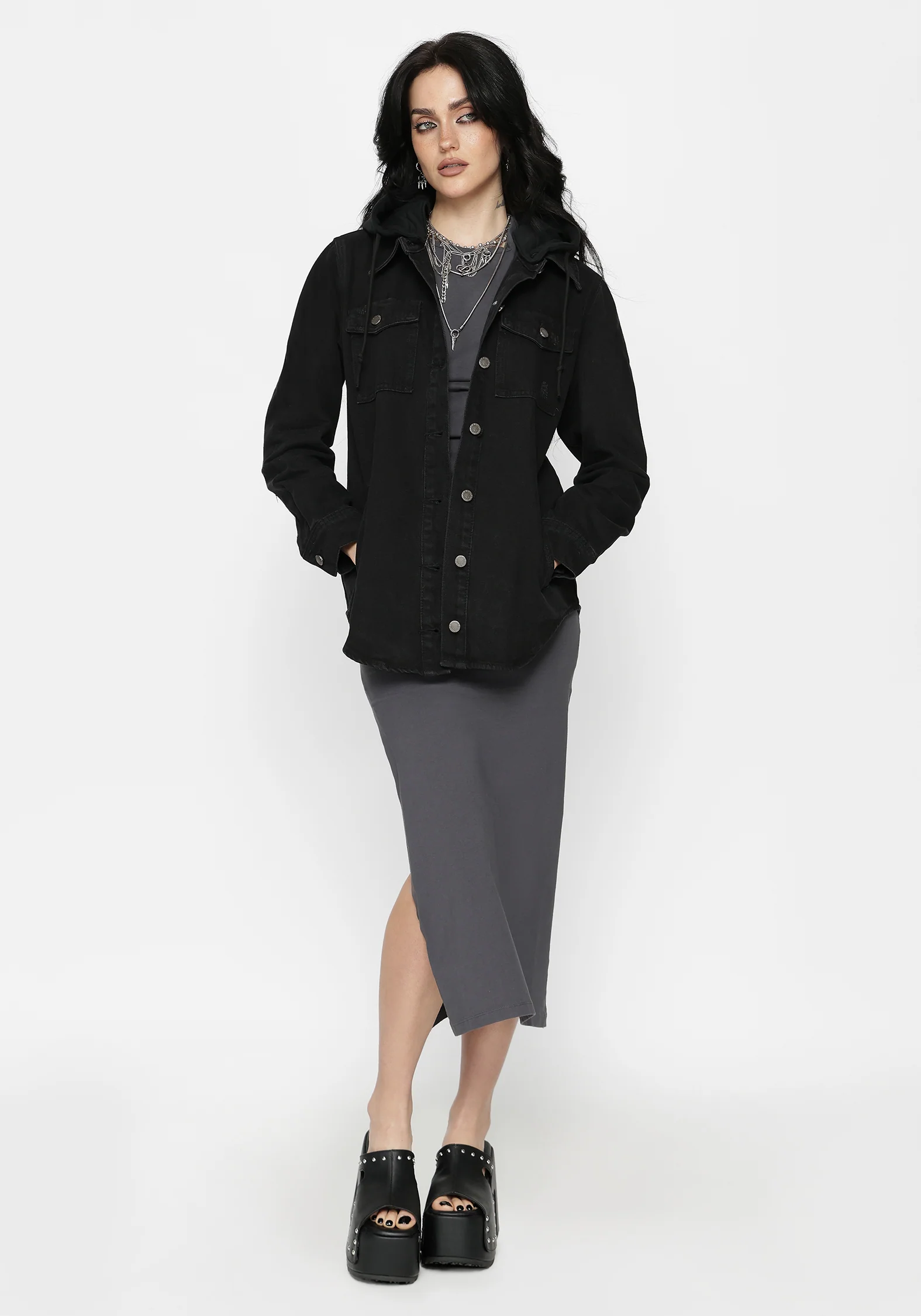 Trellis Hooded Pocket Denim Shacket - Image 6