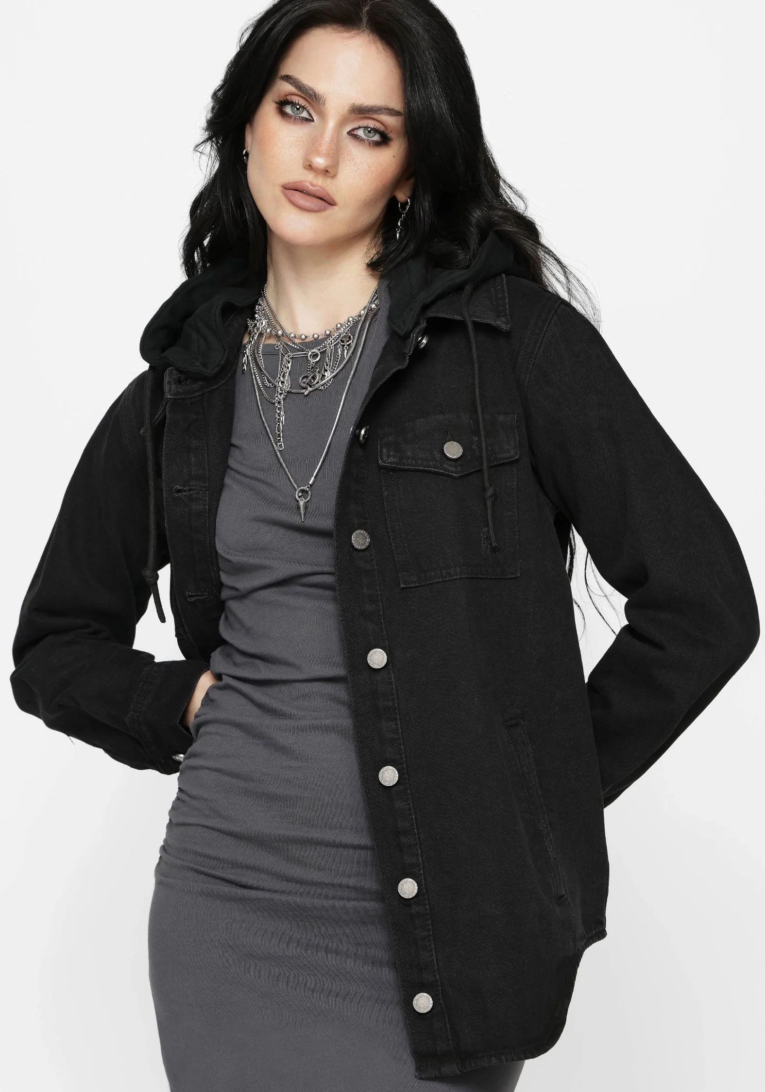 Trellis Hooded Pocket Denim Shacket - Image 7
