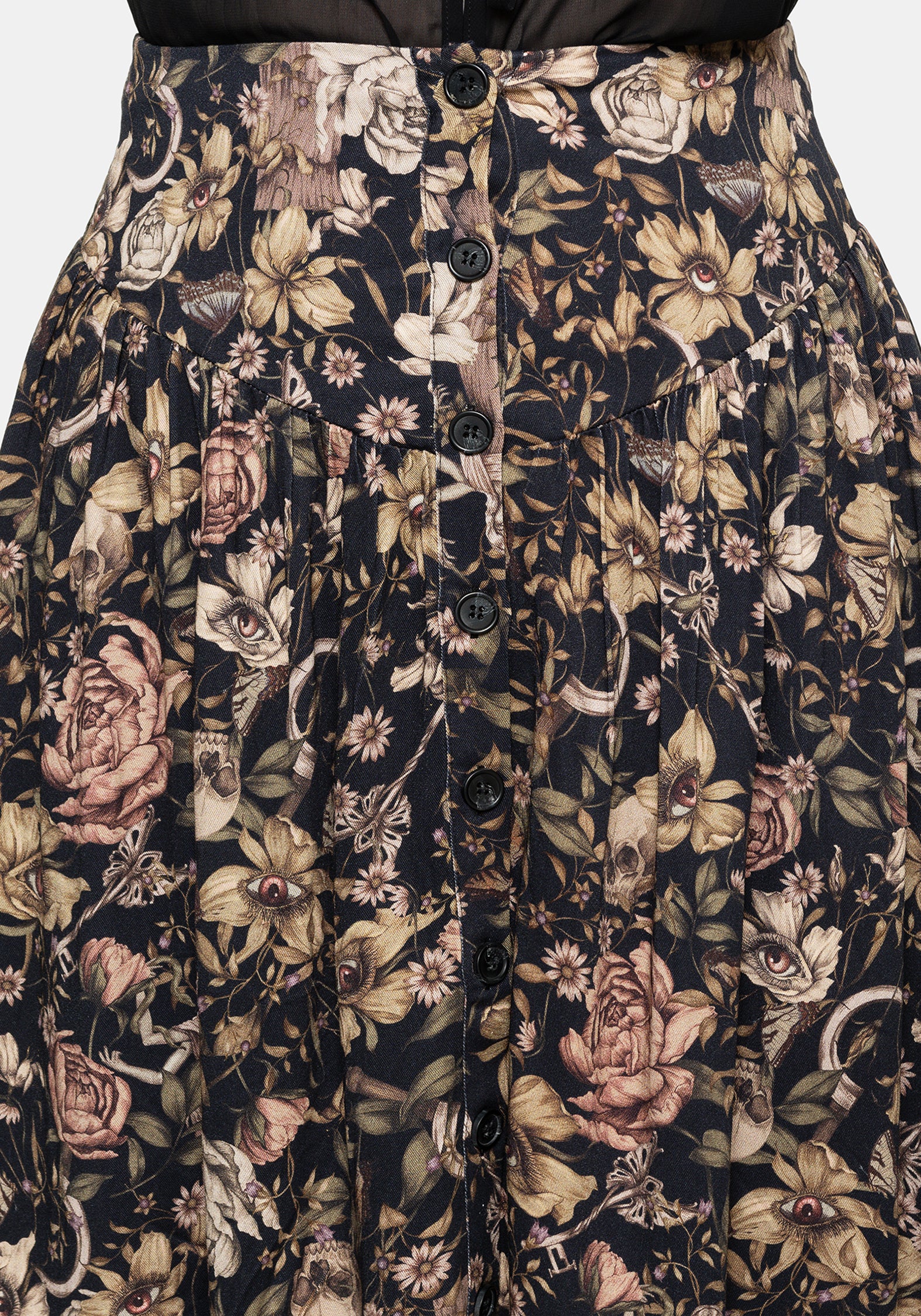Triple Goddess Print Viscose Button Down Midi Skirt - Image 2
