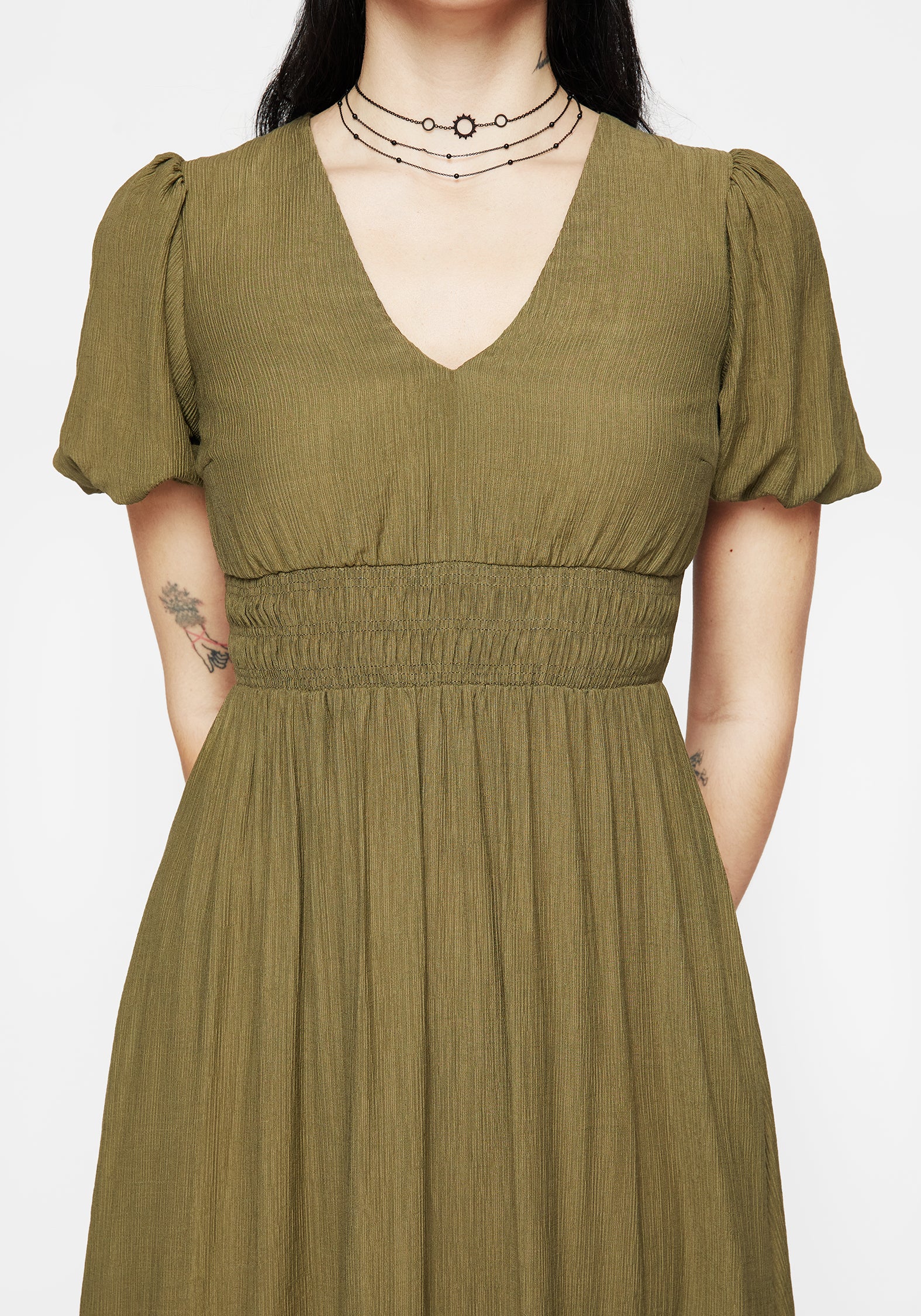 Tryphena Shirred V Neck Midaxi Dress - Image 2