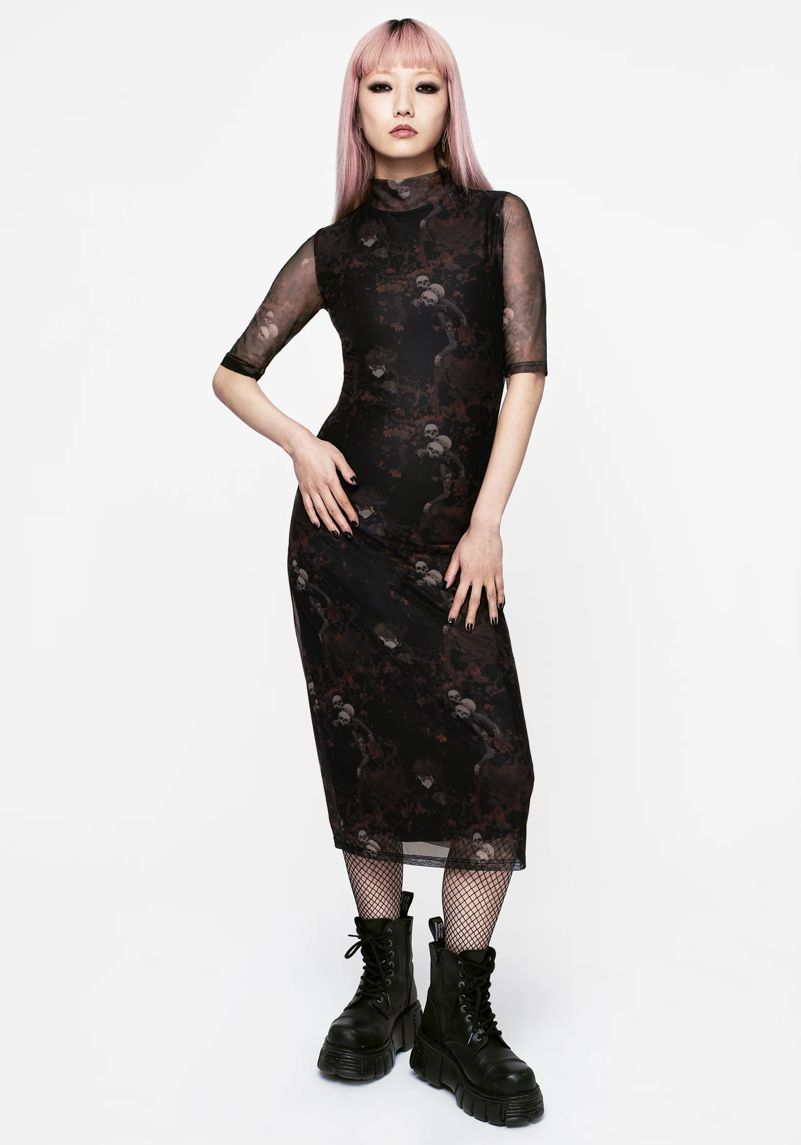 Underworld Printed Mesh Bodycon Midi Dress - Image 5