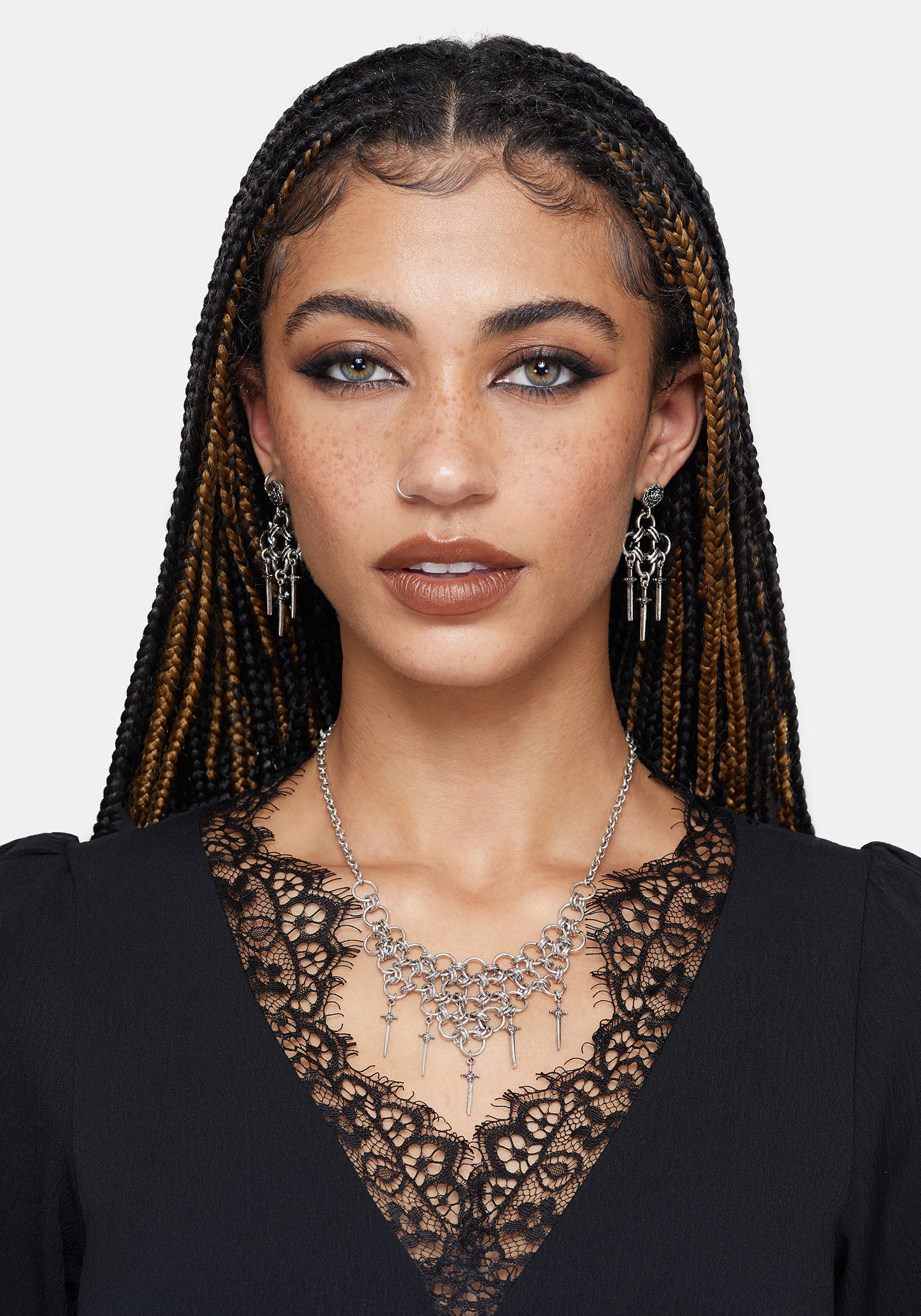 Vanthrax Chainmail Sword Drop Earrings - Image 5