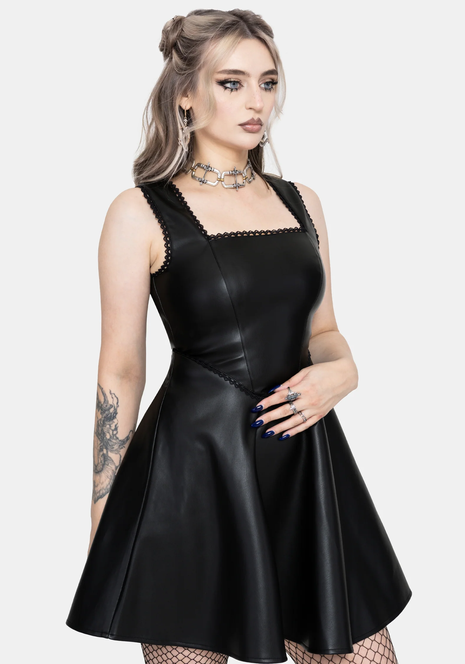 Veluna Corset Waist PU Mini Dress