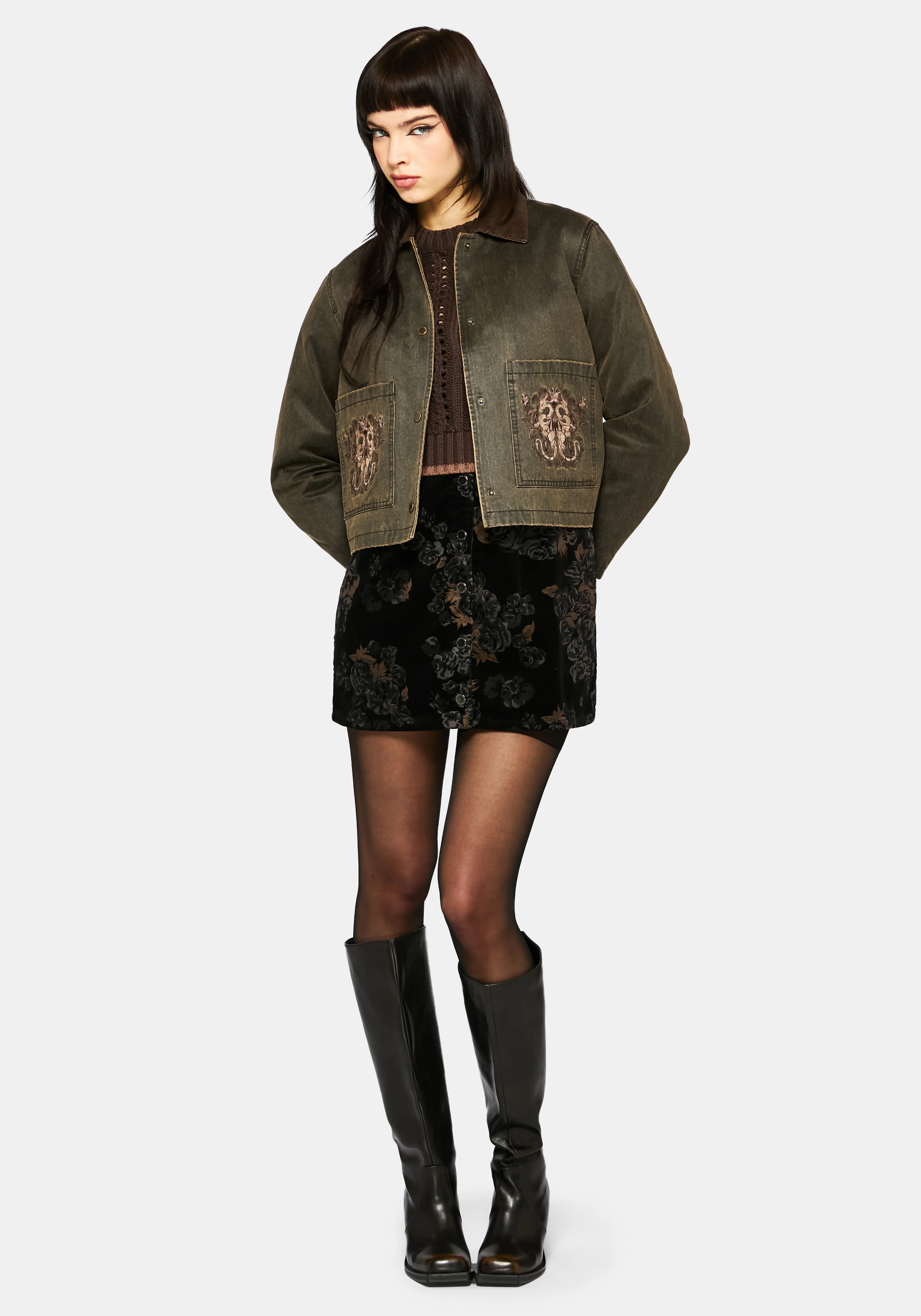 Vilethorn Waxed Cotton Dragon Embroidered Pocket Jacket - Image 7