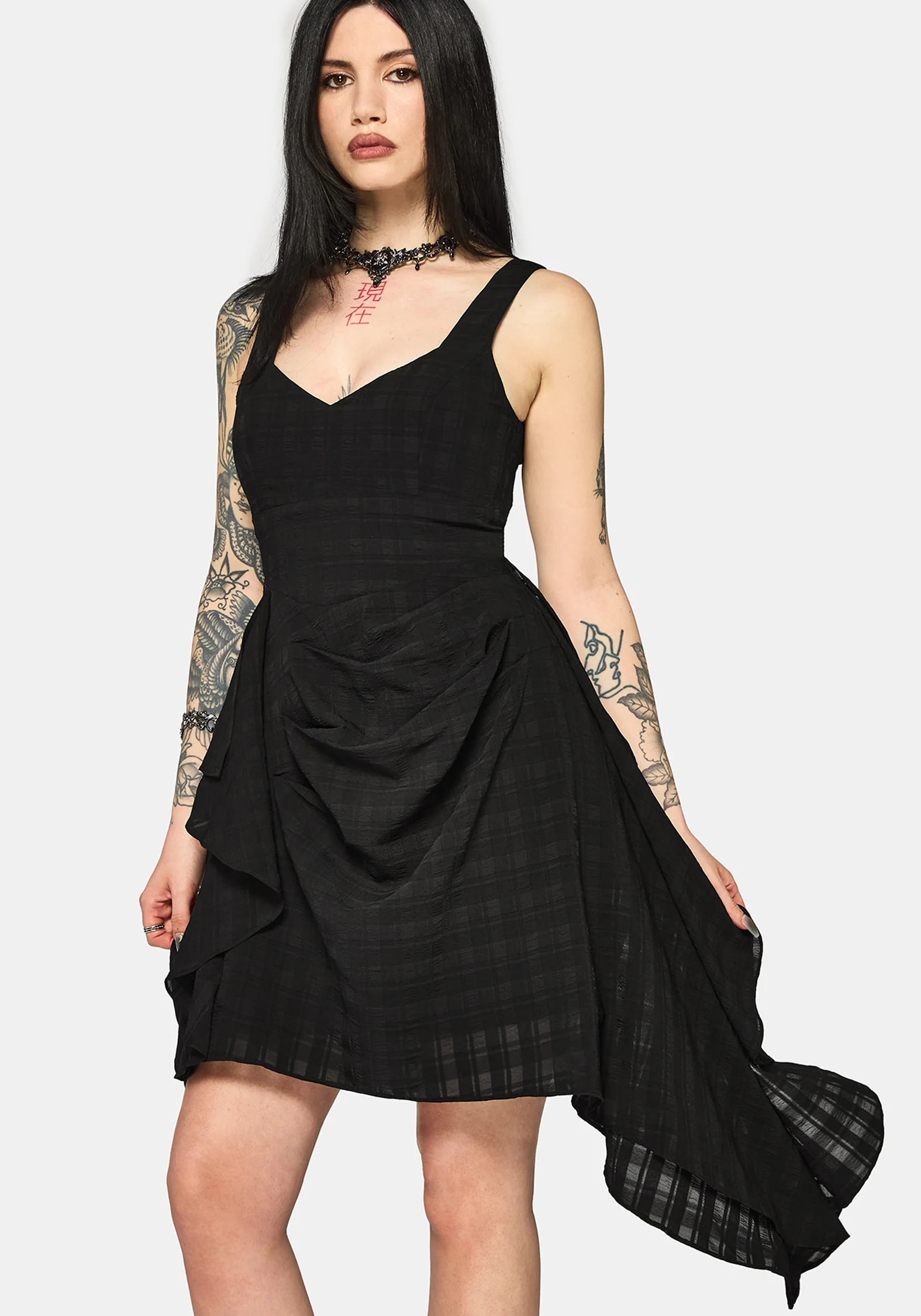 Vivienne Checked Ruched Mini Dress - Image 4