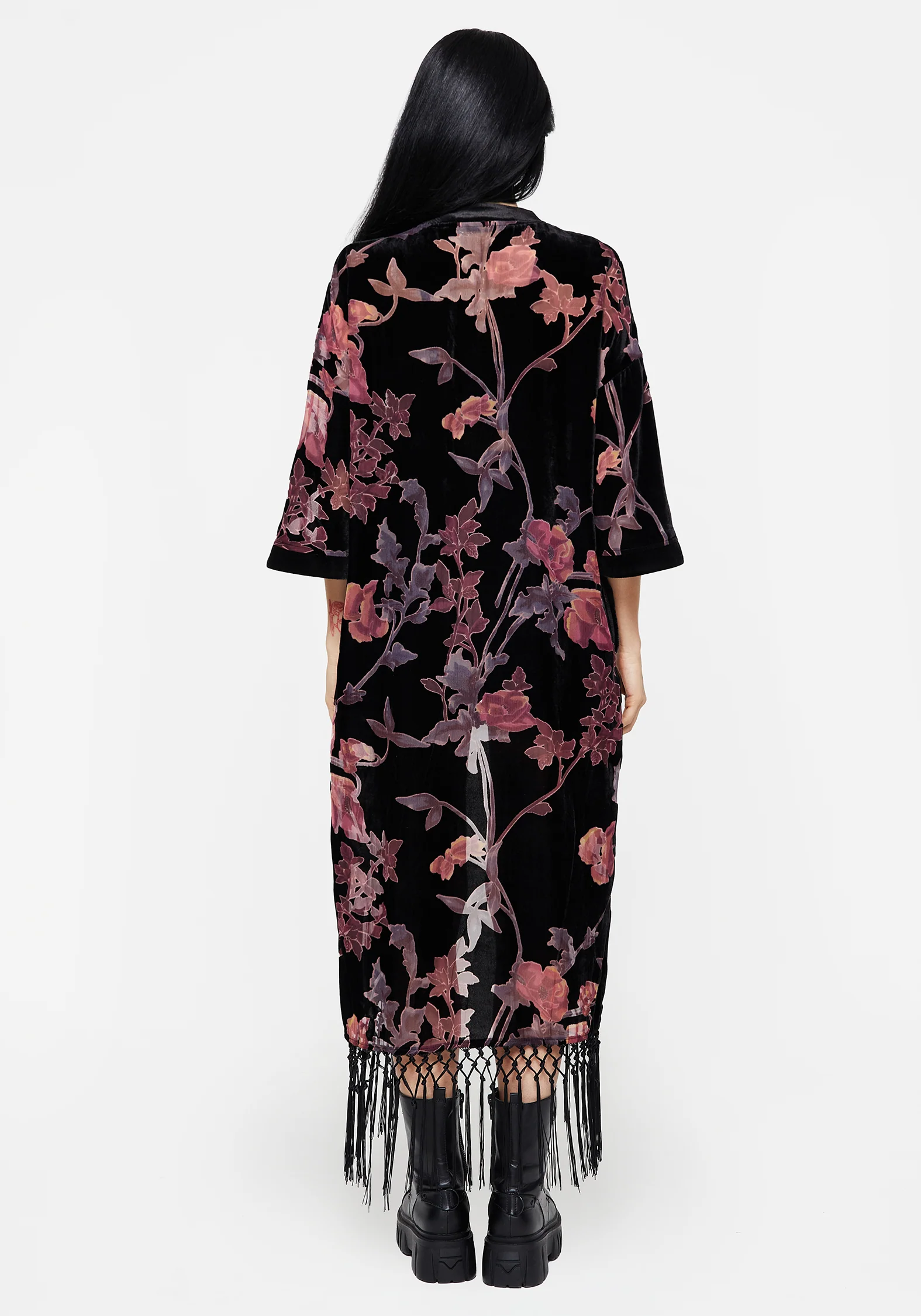 Waterlily Burnout Fringe Trim Longline Kimono - Image 3
