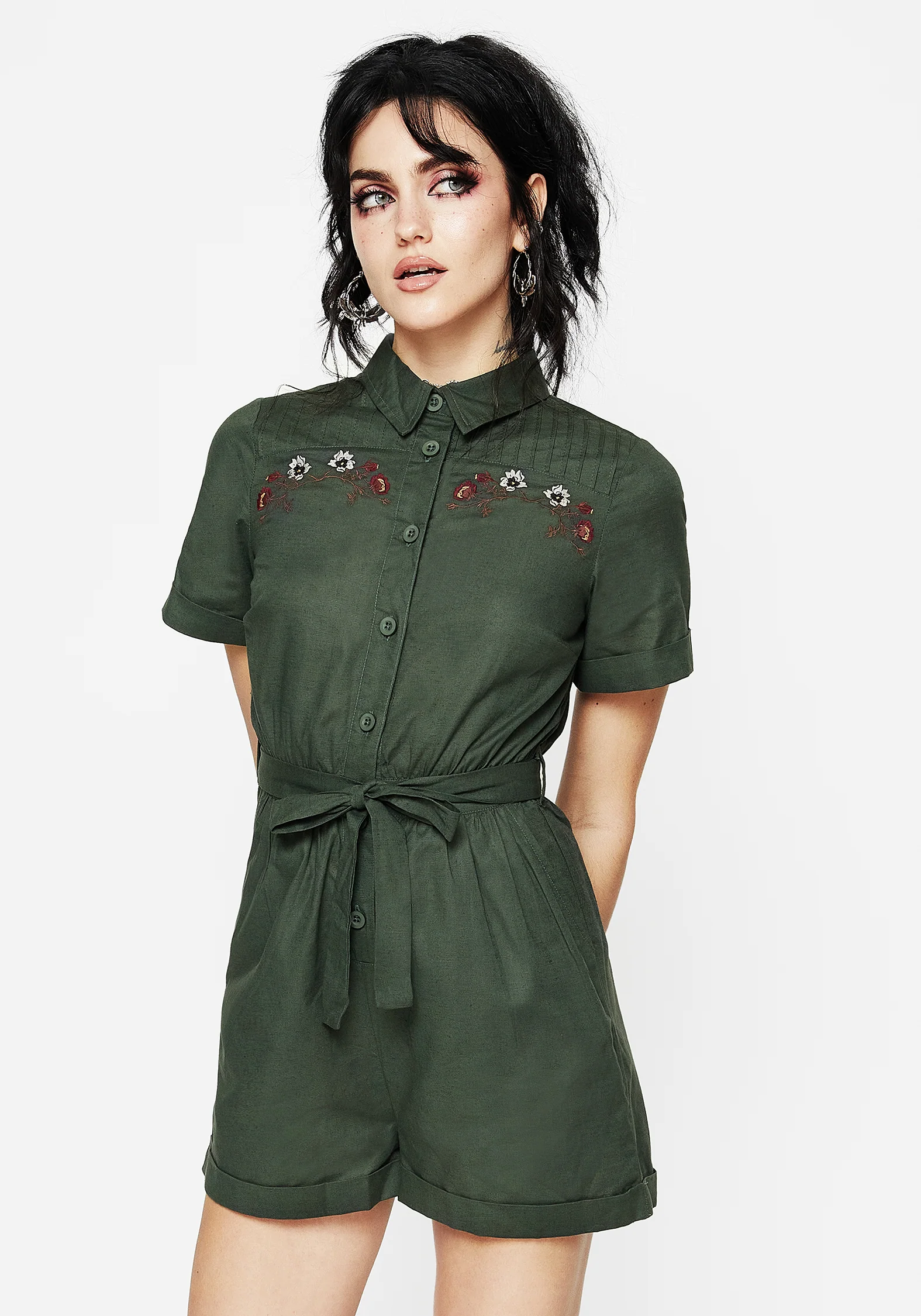Whisper Embroidered Linen-Blend Playsuit