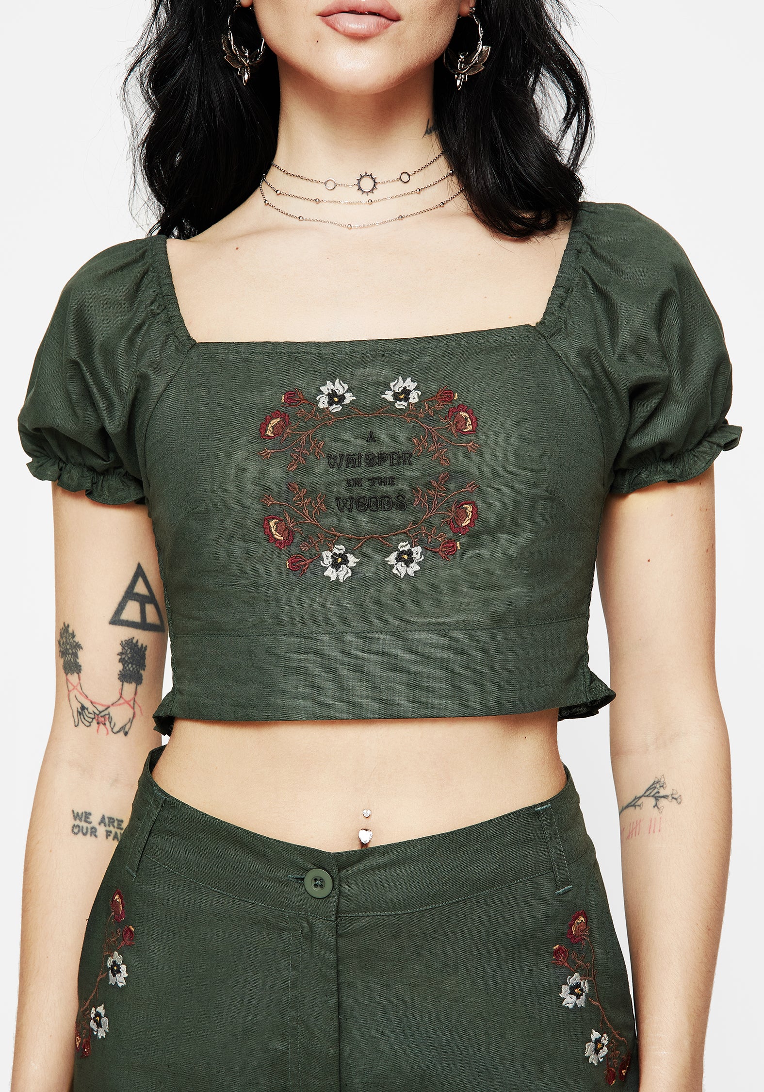 Whisper Embroidered Linen-Blend Smock Crop Top - Image 8