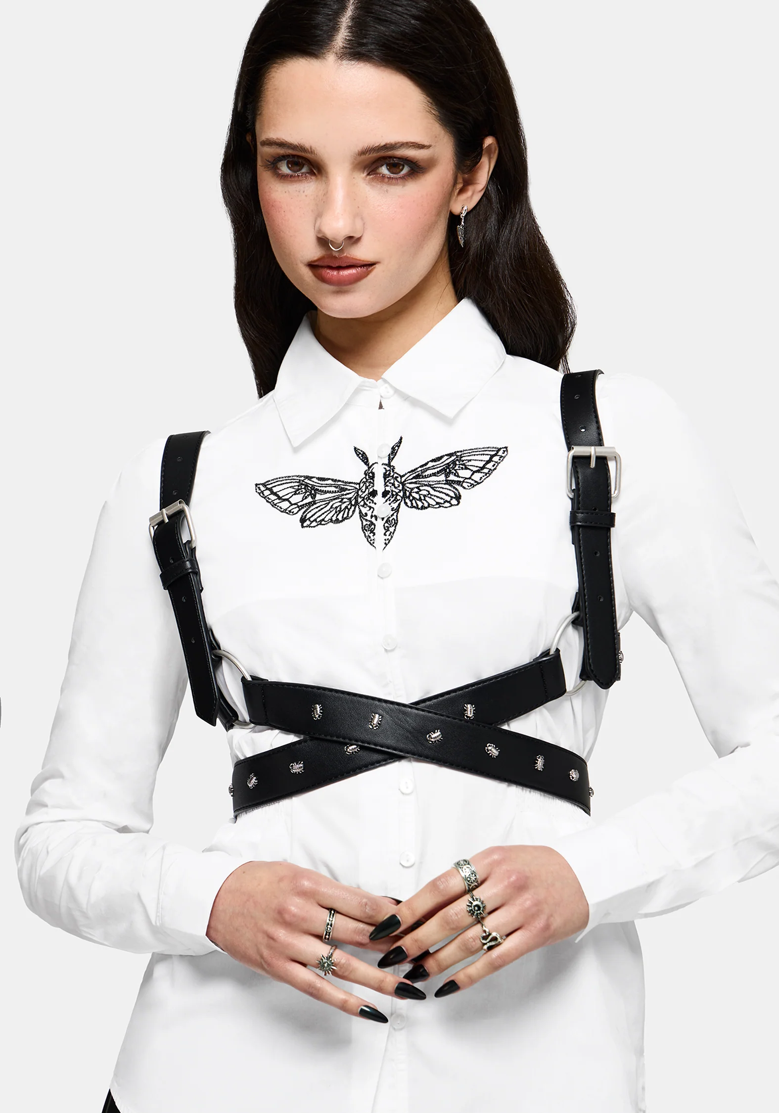Wispette Moth Embroidered Poplin Fitted Shirt