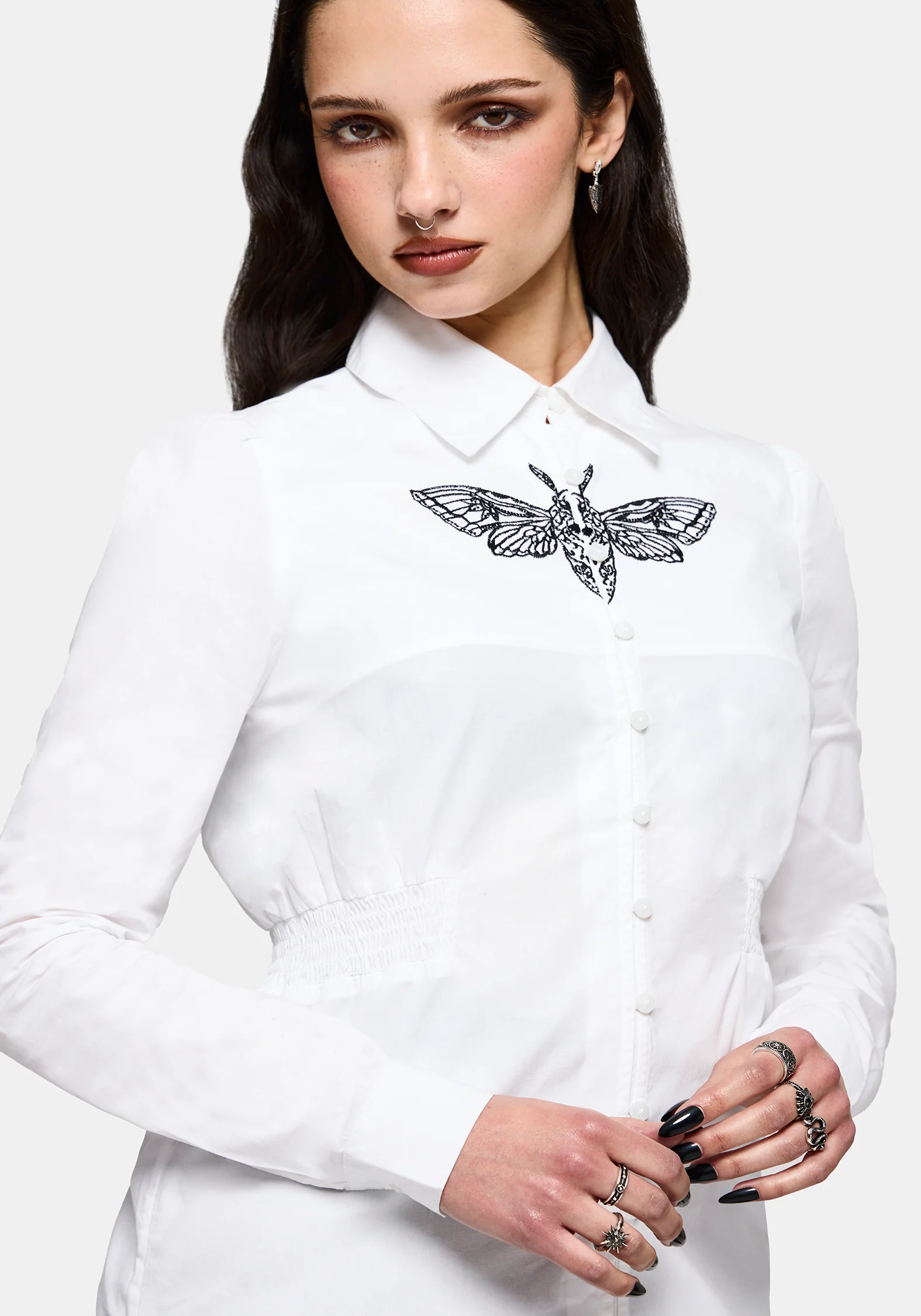 Wispette Moth Embroidered Poplin Fitted Shirt - Image 6