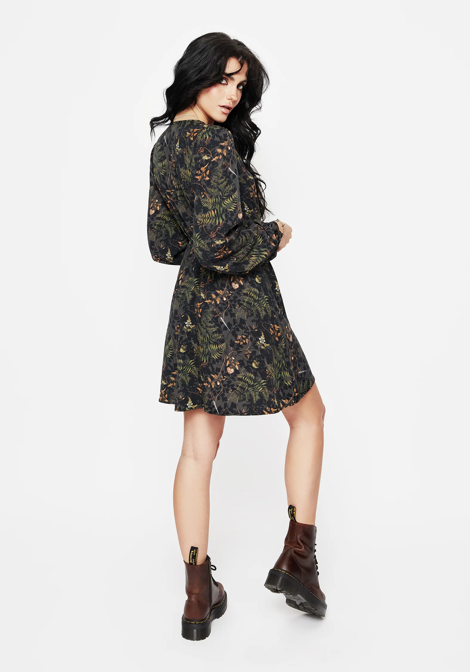 Wither Fern Print Balloon Sleeve Mini Dress - Image 3
