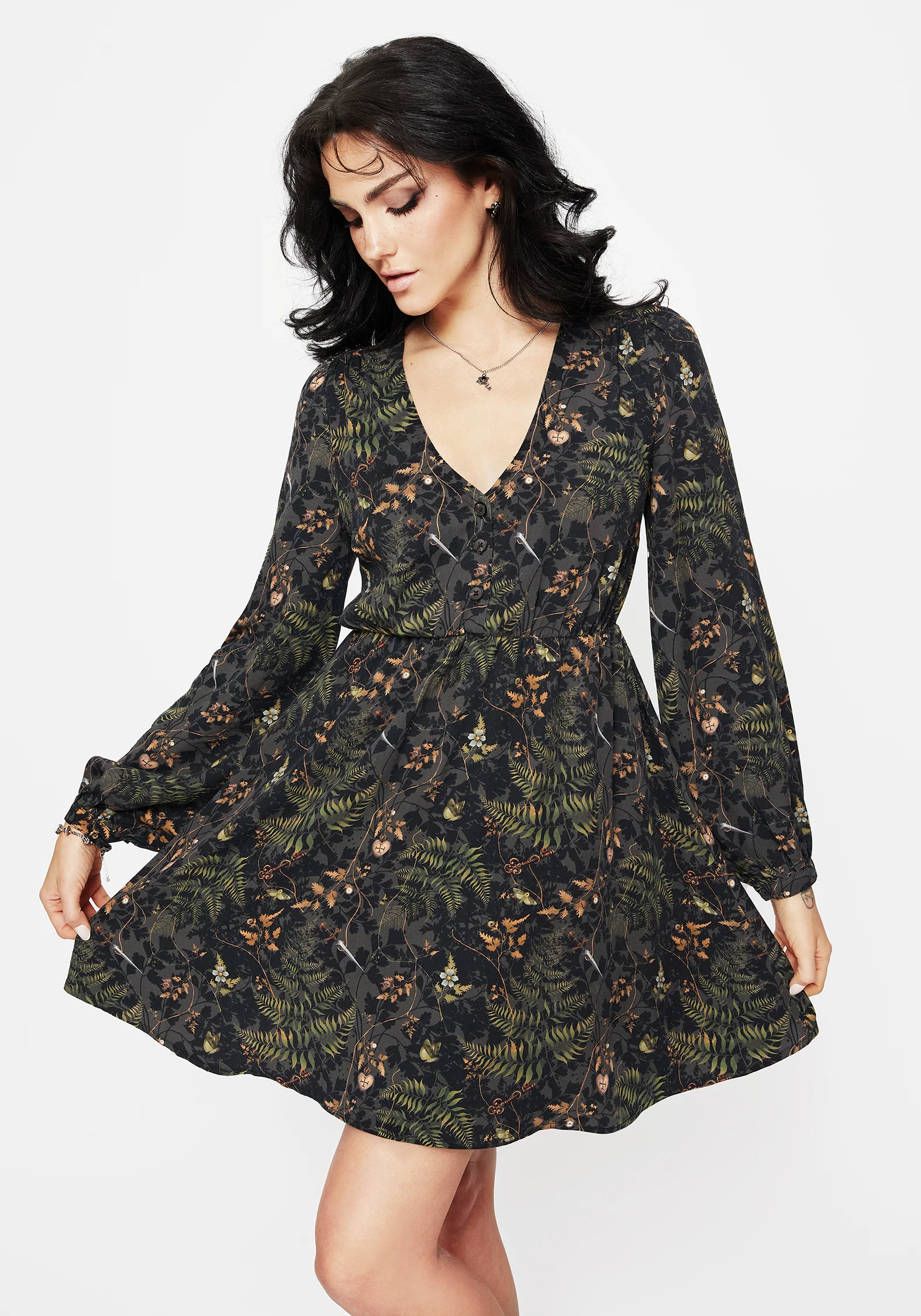 Wither Fern Print Balloon Sleeve Mini Dress - Image 4