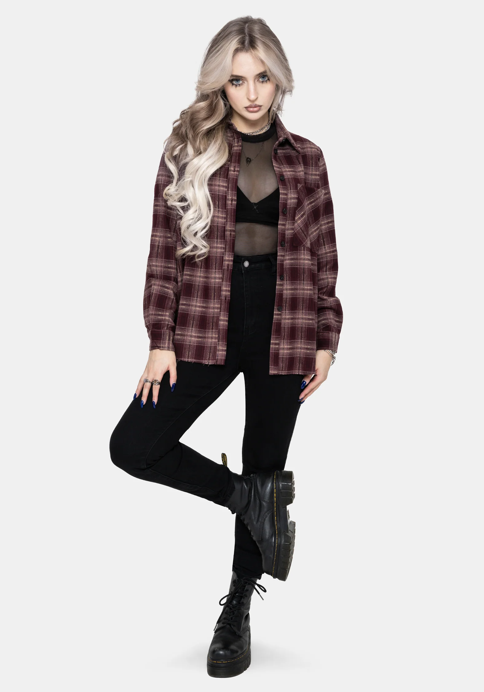 Wren Burgundy Check Oversized Shirt - Image 5