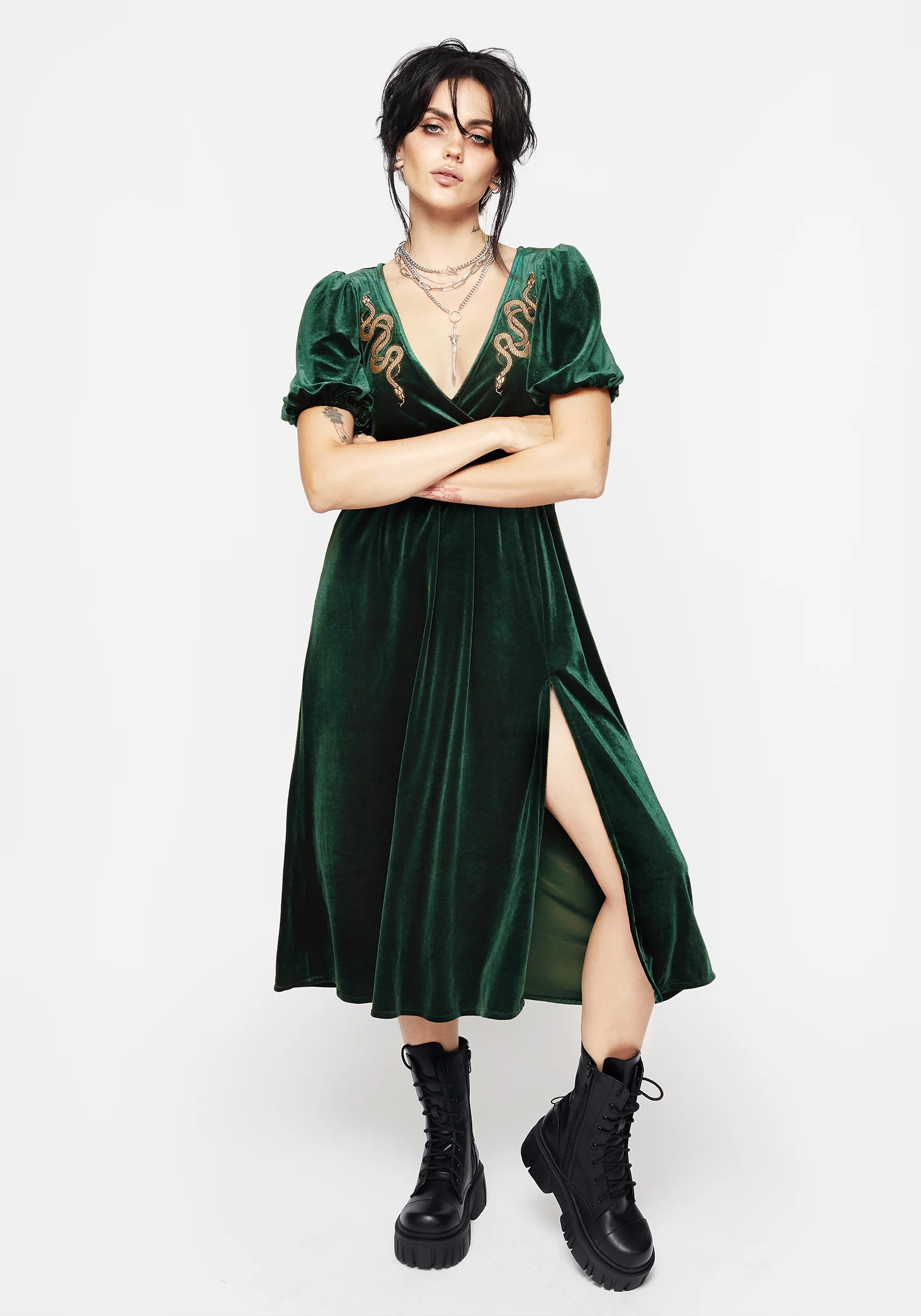 Zarina Velour Applique Midi Wrap Dress - Image 4