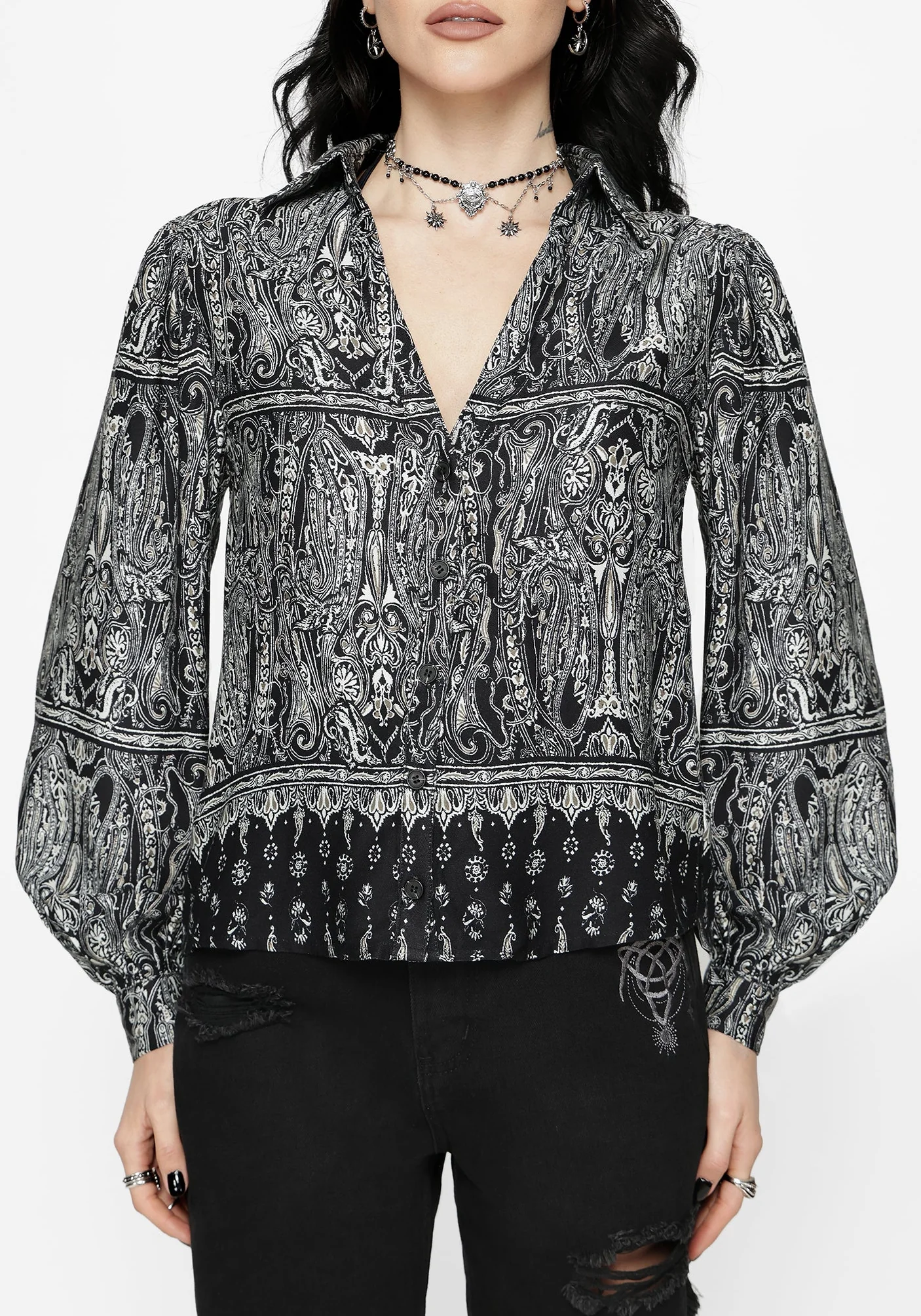 Zelira Paisley Print Open Collar Shirt - Image 4