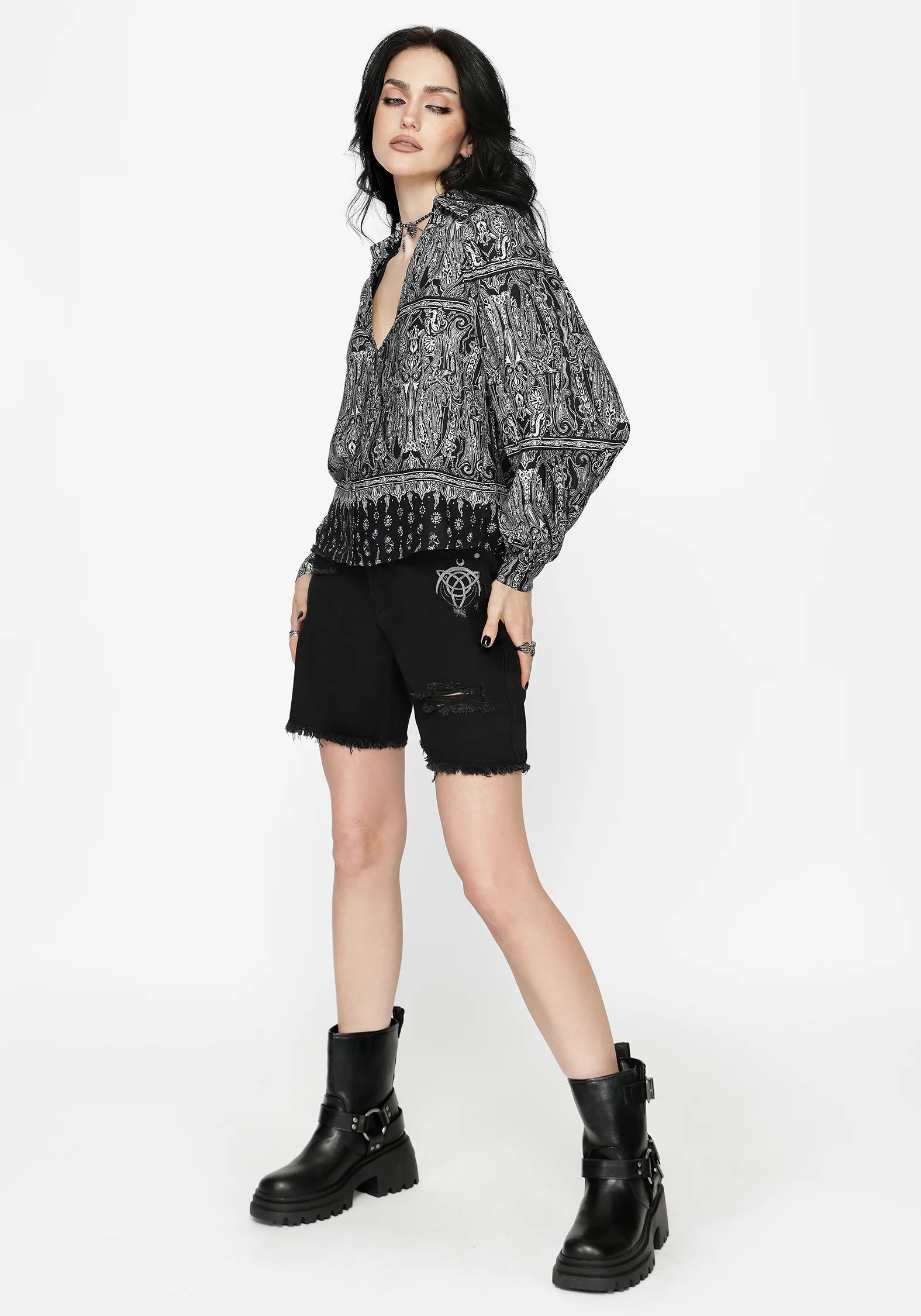 Zelira Paisley Print Open Collar Shirt - Image 6