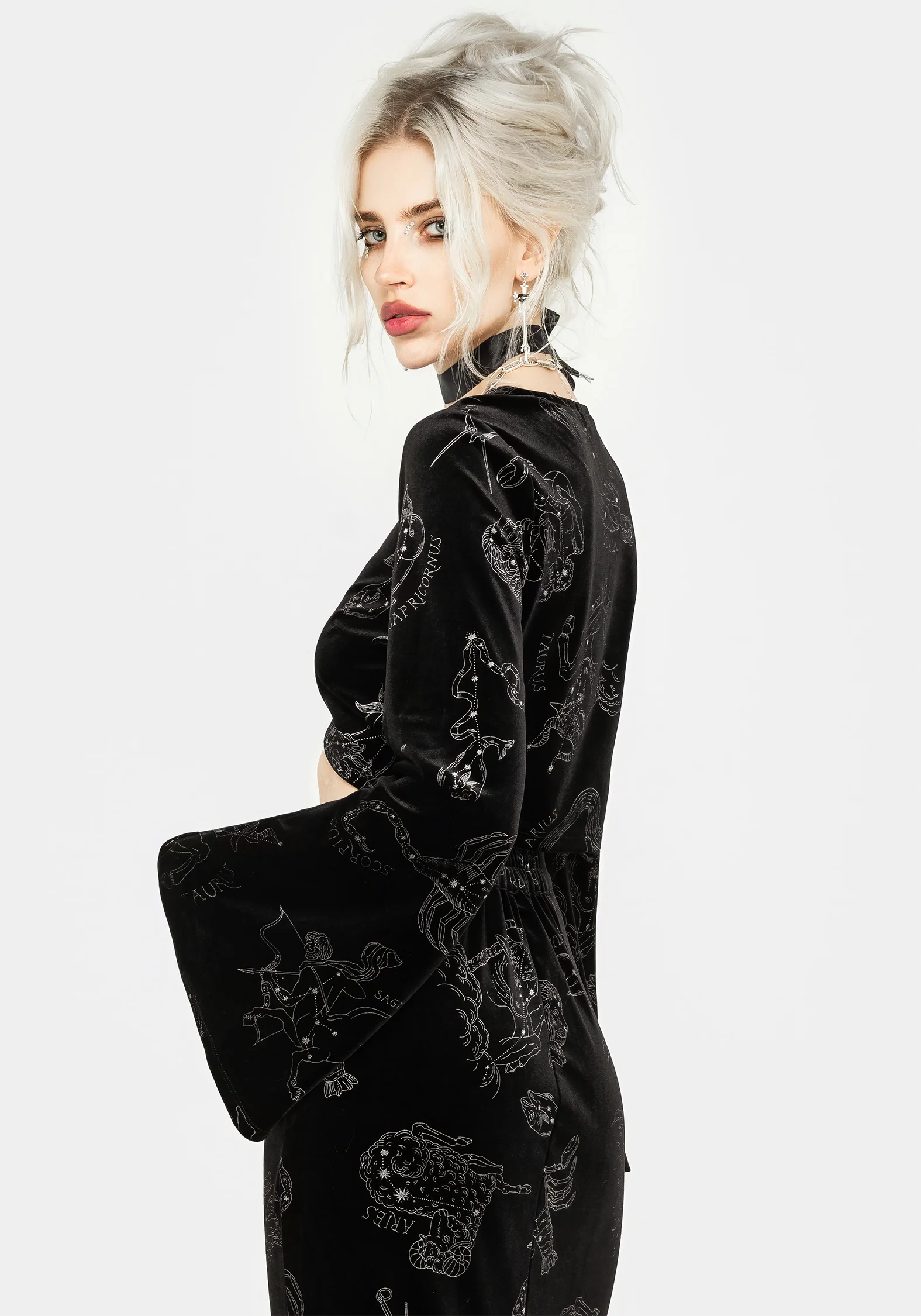 Zodiac Foil Print Flute Sleeve Crop Top - Image 6